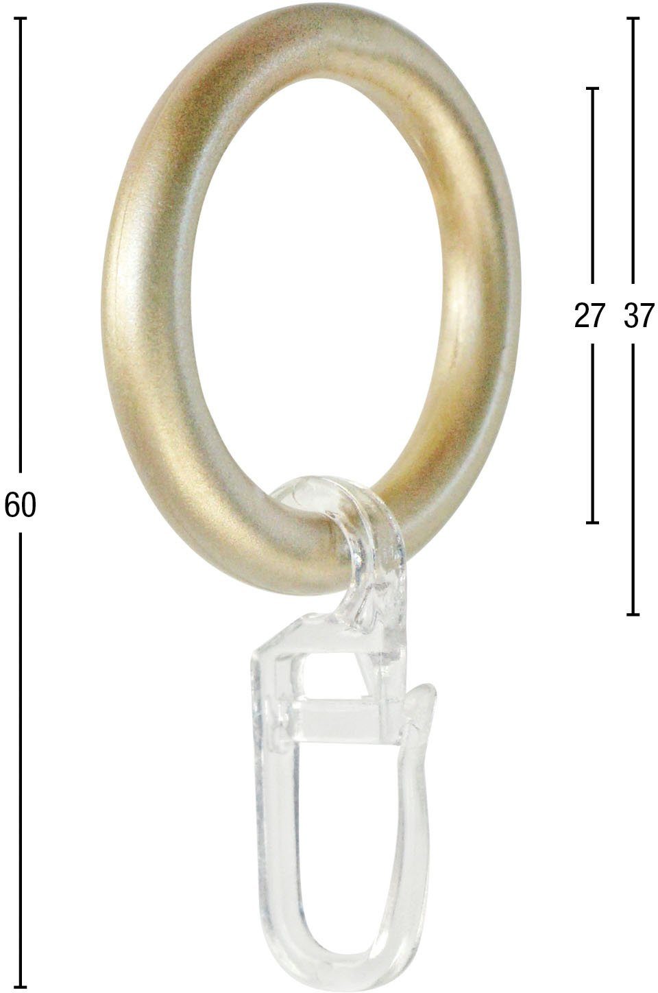 GARESA Gordijnring Kunststof ring met haak voor diameters tot 20 mm, eenvoudige montage (20 stuks)