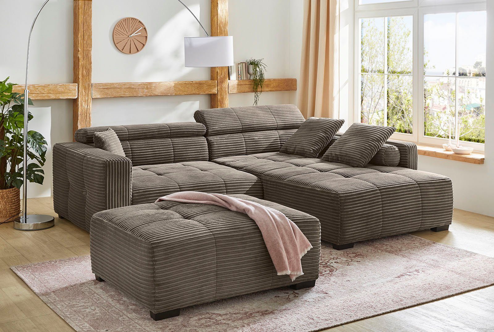 Jockenhöfer Gruppe Hoekbank Severino L-vorm in big-sofa-stijl met verstelling hoofdsteun, rechts/links te monteren, zigzag veren