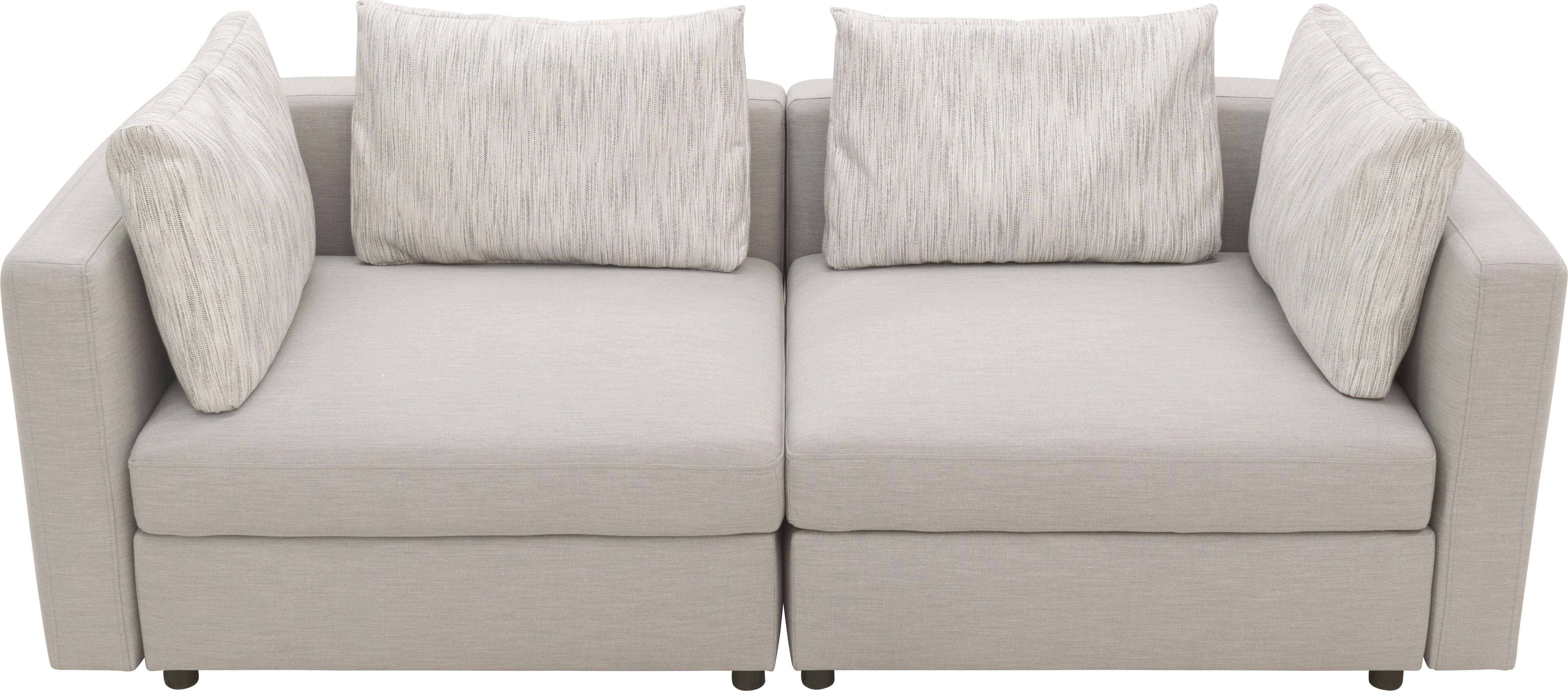 DOMO collection 2-zitsbank Solskin, individueel uitbreidbaar/combineerbaar met losse kussens. rug- en zijpanelen als steeksysteem.