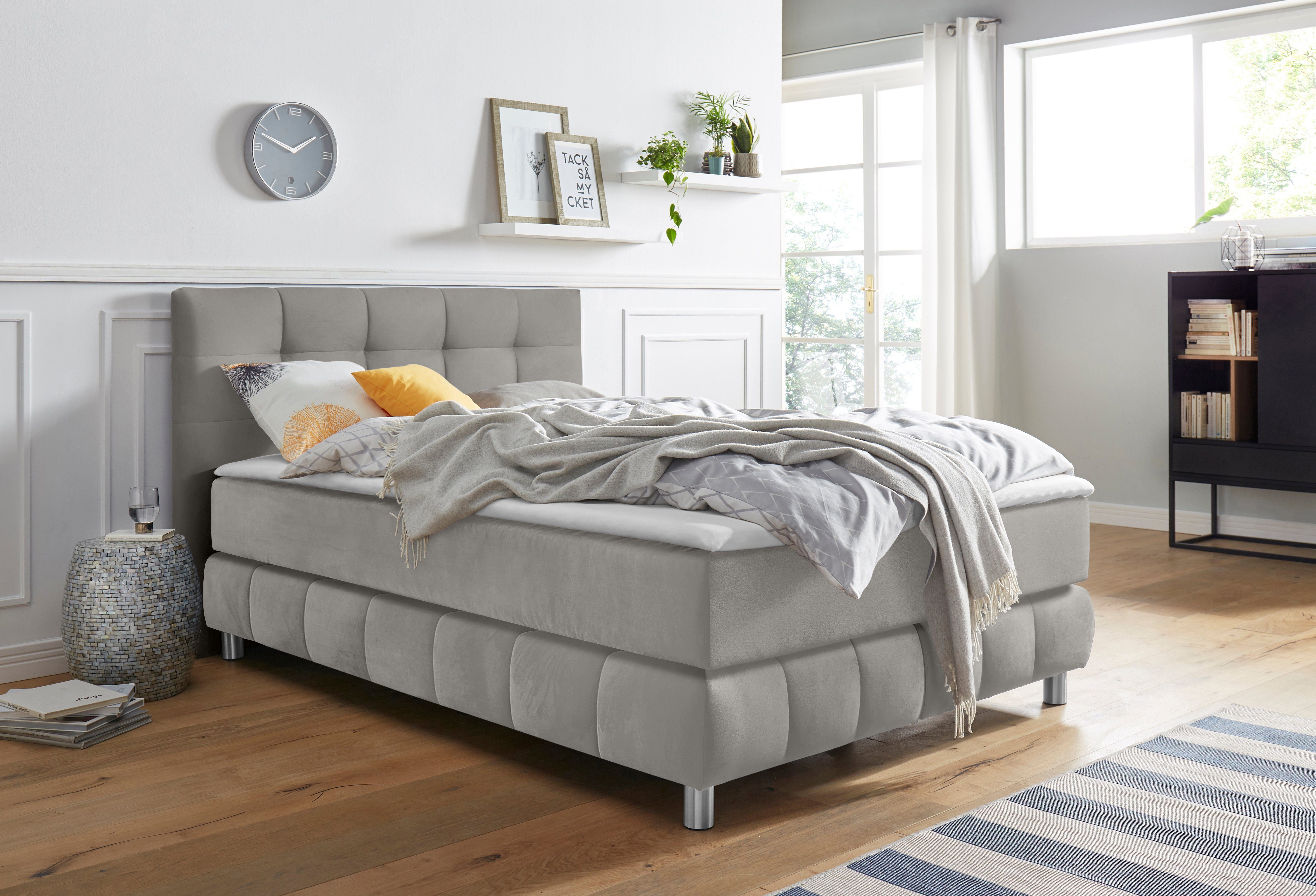 andas Boxspring Salo XXL in fluwelige look of structuurstof, 6 breedten in extra lang 220 cm, 4 hardheden boxsprings grijs