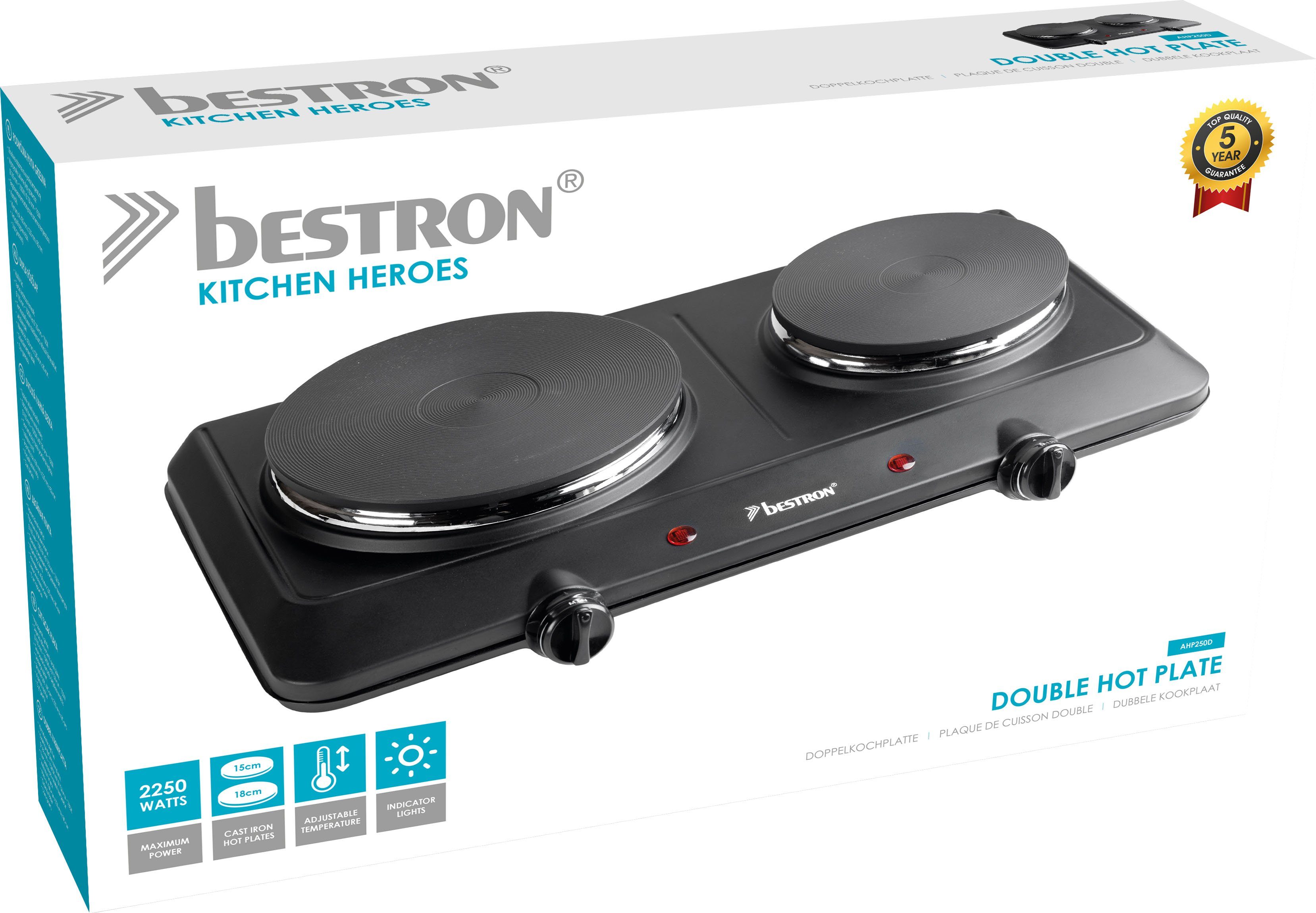 bestron 2-pits kookplaat AHP250 Kitchen Heroes van gietijzer, ø 18x15 cm, 2250 w, zwart