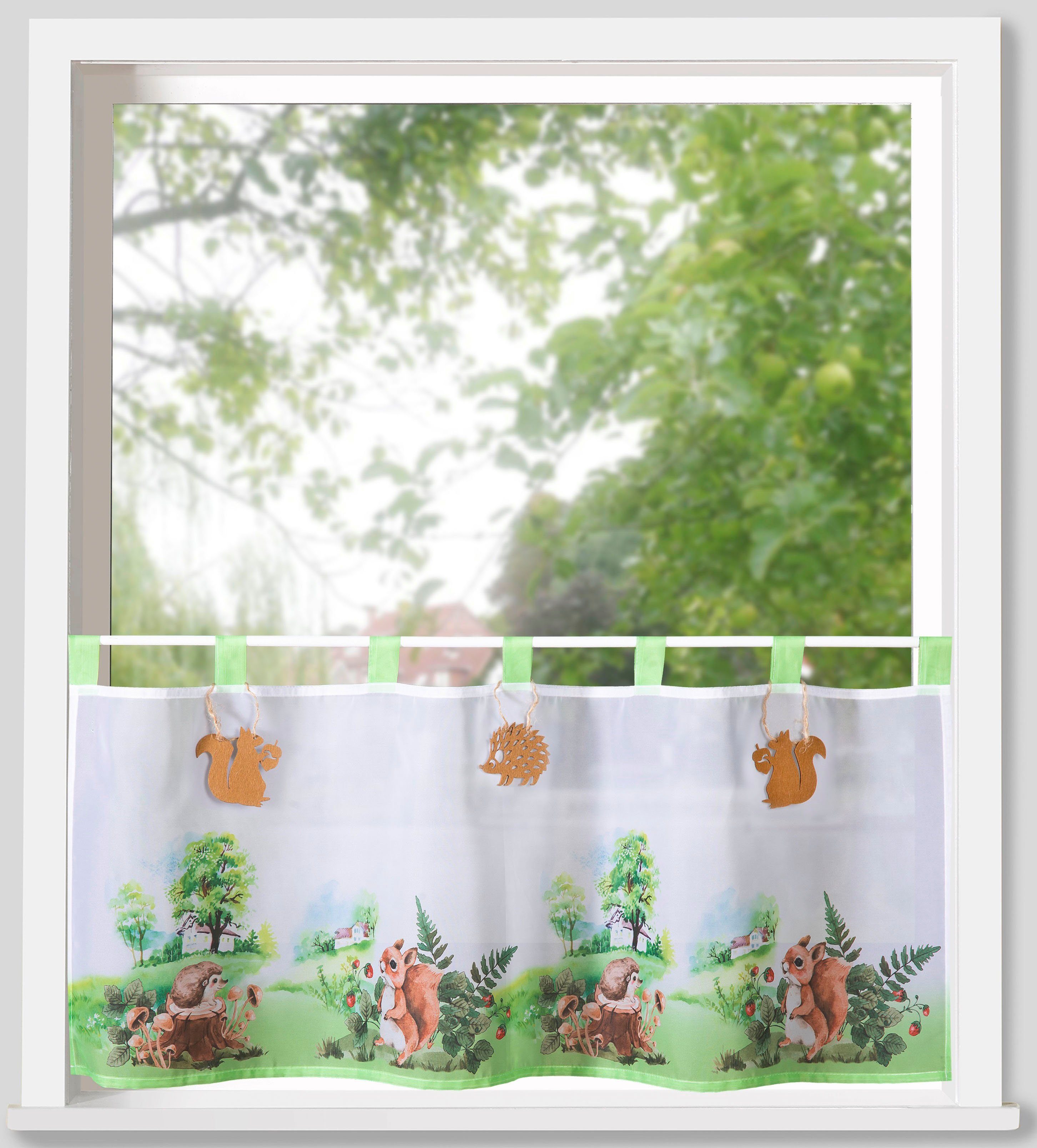 Weckbrodt Valletje Jara Bistro, voile, bedrukt, halfdoorzichtig, 3-laags hangers, gordijn, store (1 stuk)