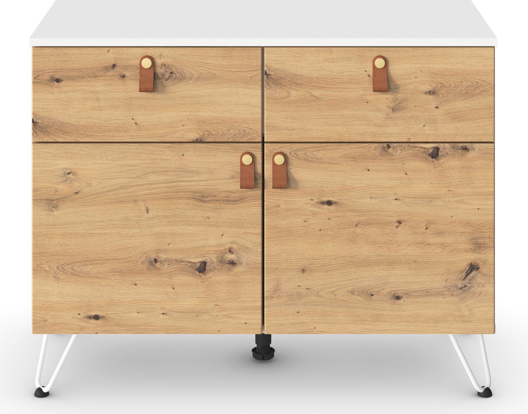 rauch Kast met laden en deuren Homey by Aditio met greeplussen van leer, 2 laden met soft-closefunctie