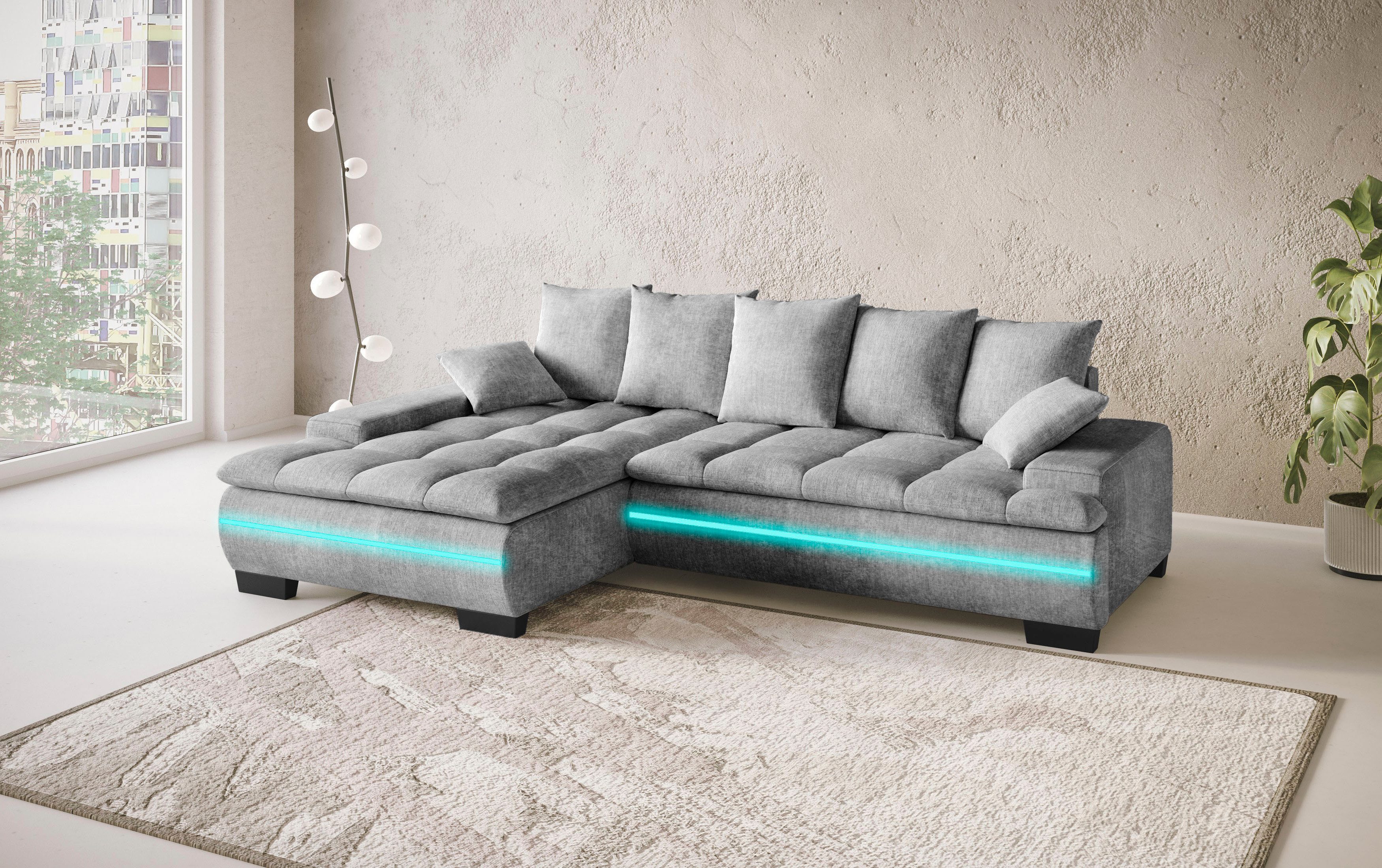 Mr. Couch Hoekbank Haiti II, L-vorm RGB-LED verlichting, optioneel met koudschuim, bed, bedlade