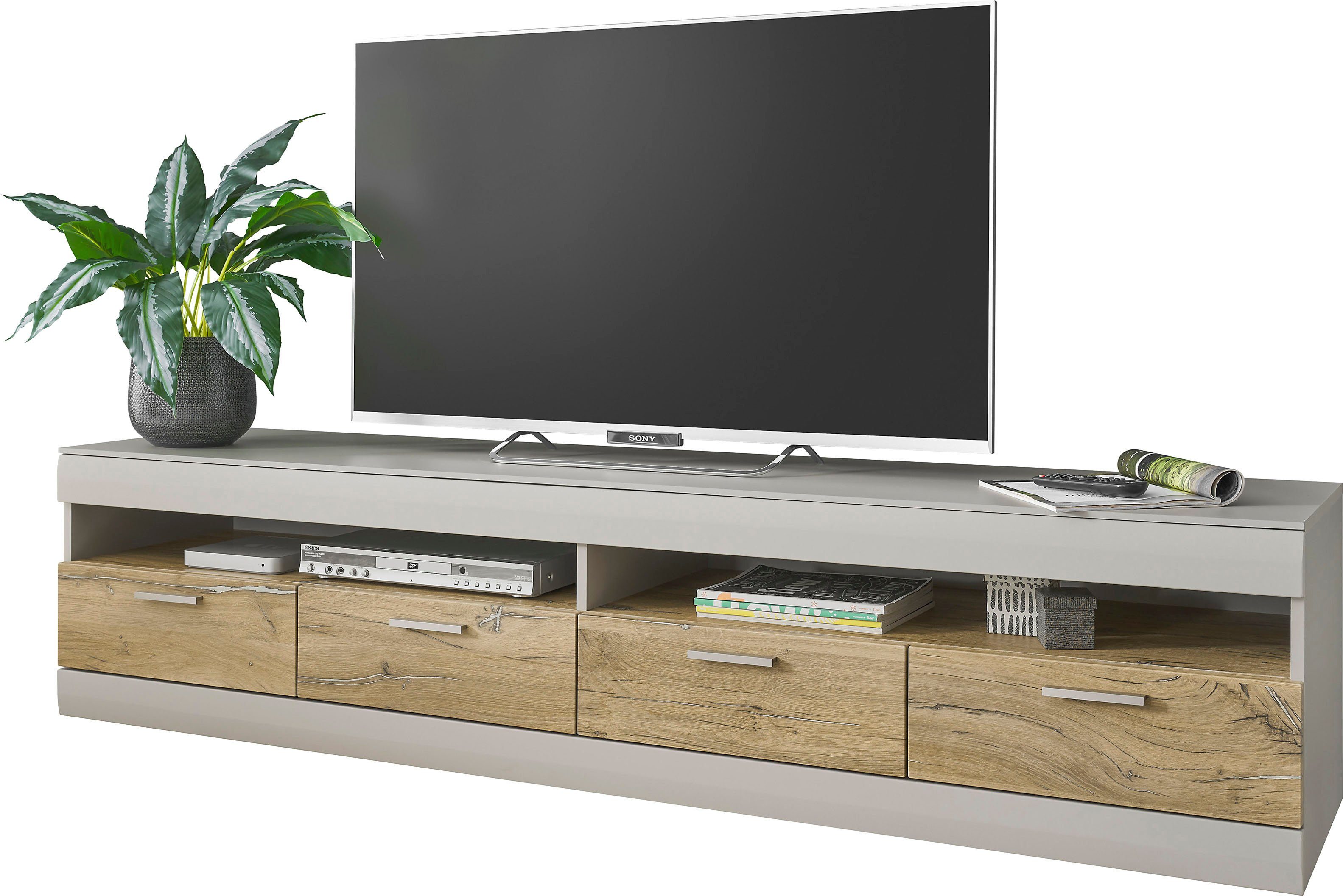 INOSIGN Tv-meubel SCARA met applicatie tineiken decor, breedte 200 cm, met soft-closefunctie