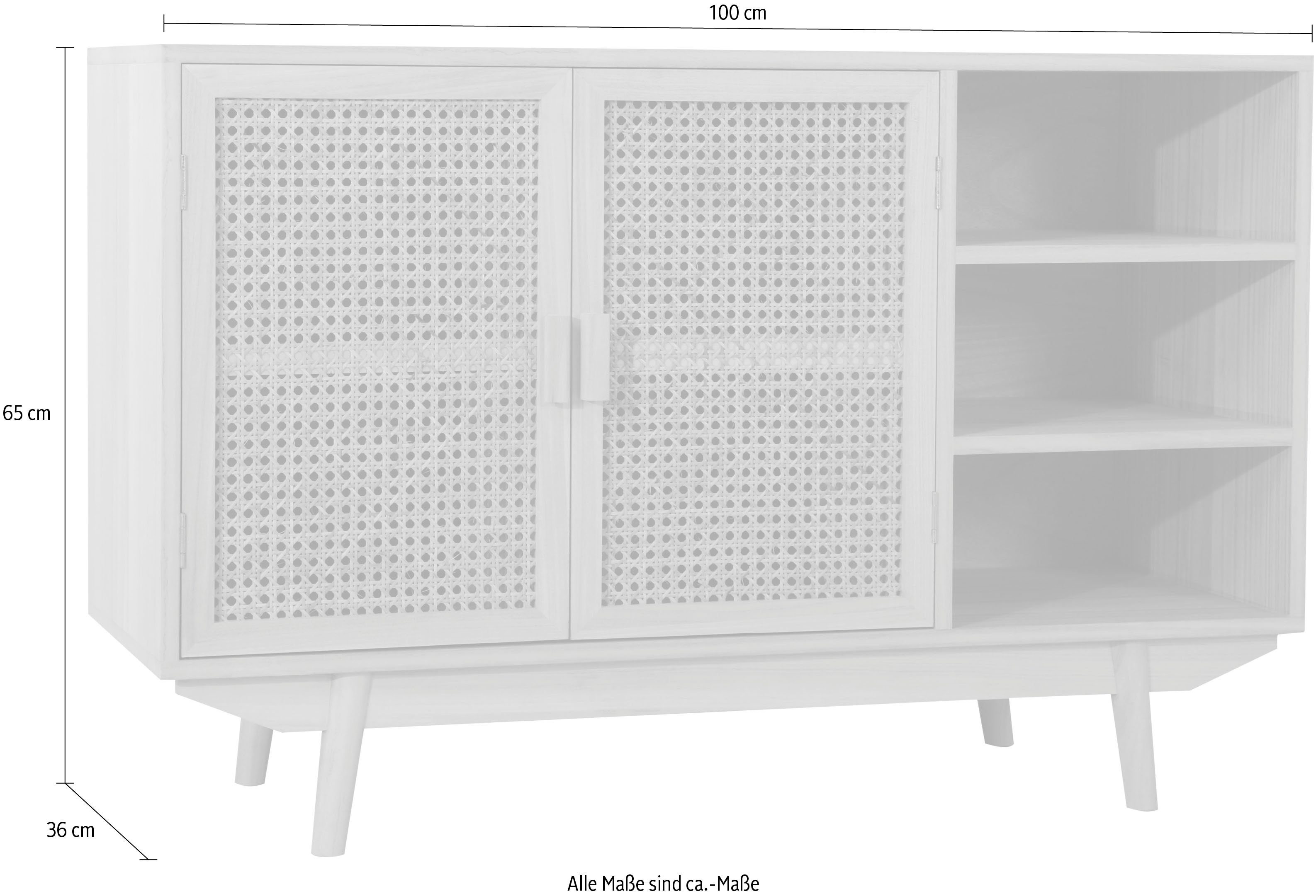 SalesFever Dressoir kast met deurfronten van rietweefsel, weens weefsel