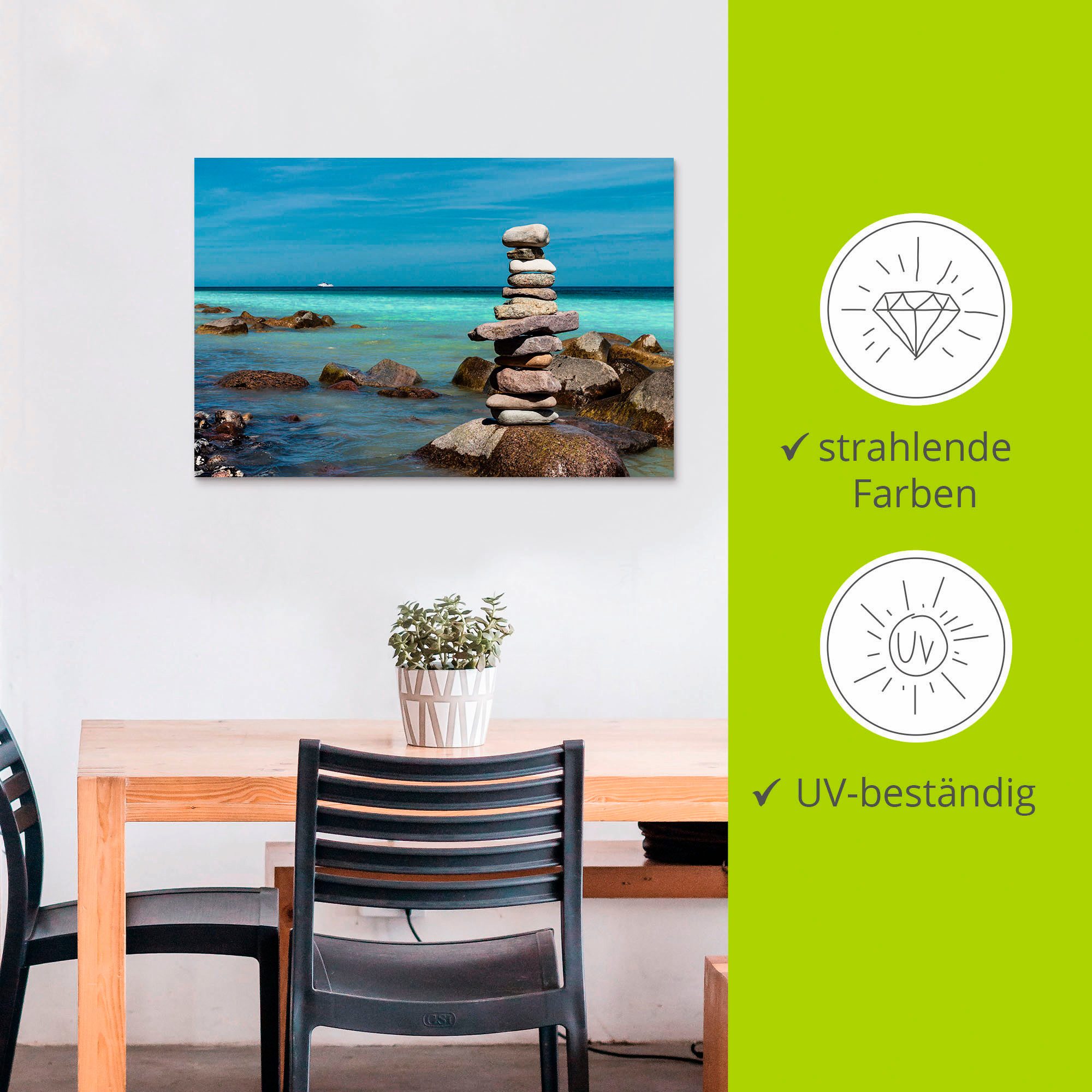 Artland Artprint Stenen aan de kust van de Oostzee als artprint van aluminium, artprint voor buiten, muursticker in diverse maten
