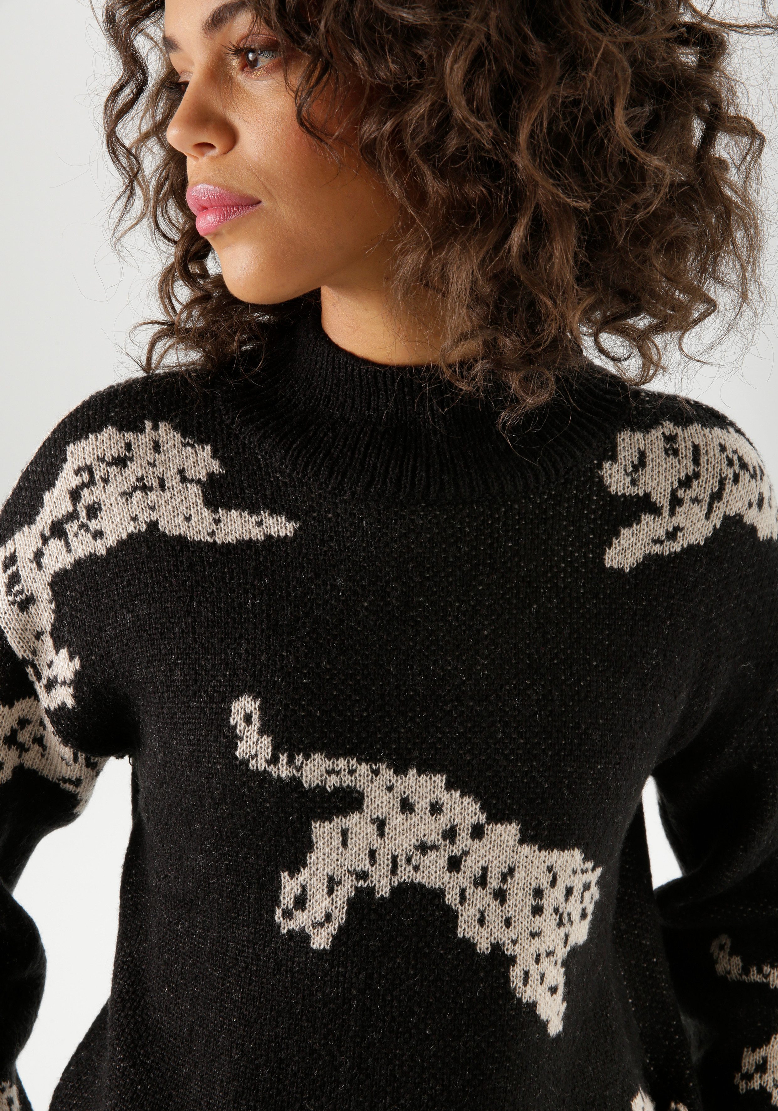 Aniston CASUAL Gebreide trui met ingebreide luipaarden - nieuwe collectie