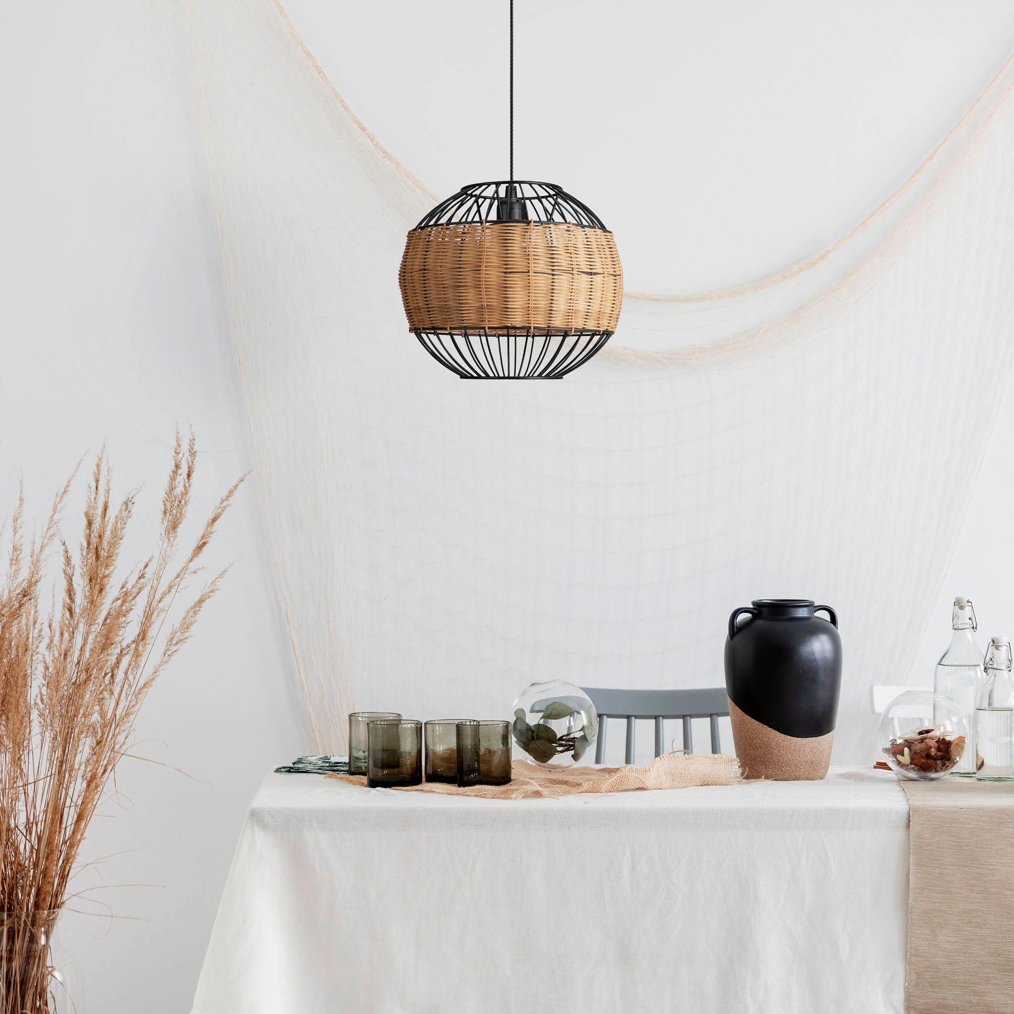 Paco Home Hanglamp PUGLO Rattan pendellamp mand lamp LED rond eettafel lamp E27 Boho
