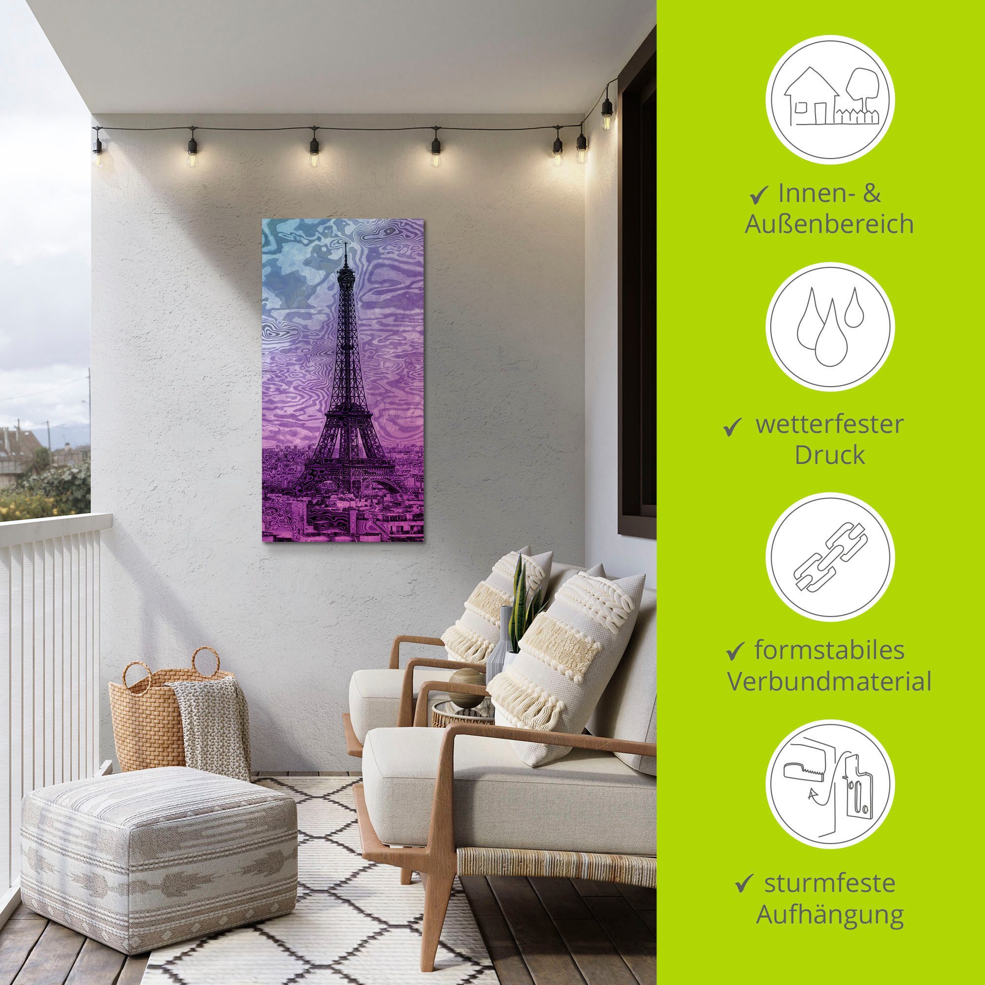 Artland Artprint Parijs Eiffeltoren paars/blauw als artprint van aluminium, artprint voor buiten, artprint op linnen in verschillende maten