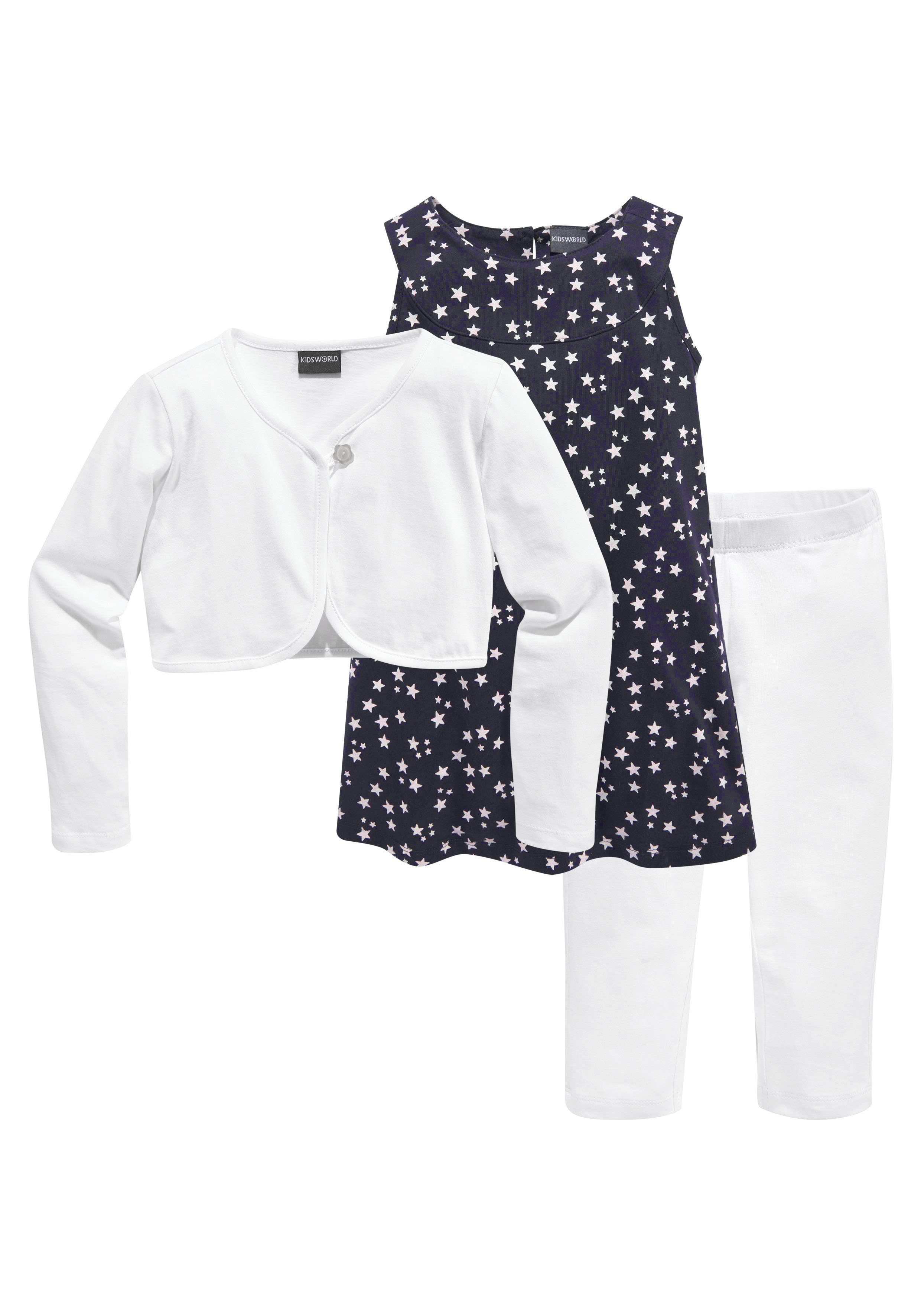 KIDSWORLD Bolero, jurk & legging 3-delig set, compleet outfit met sterrenpatroon (set, 3-delig)