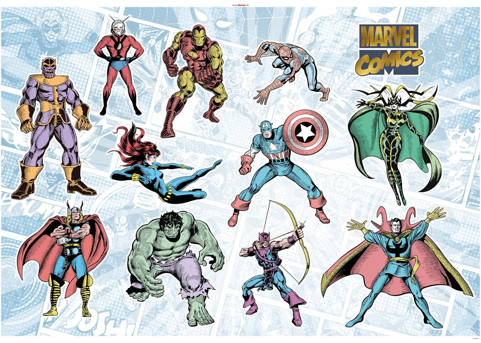 komar wandfolie marvel comics collection (11-delig) multicolor