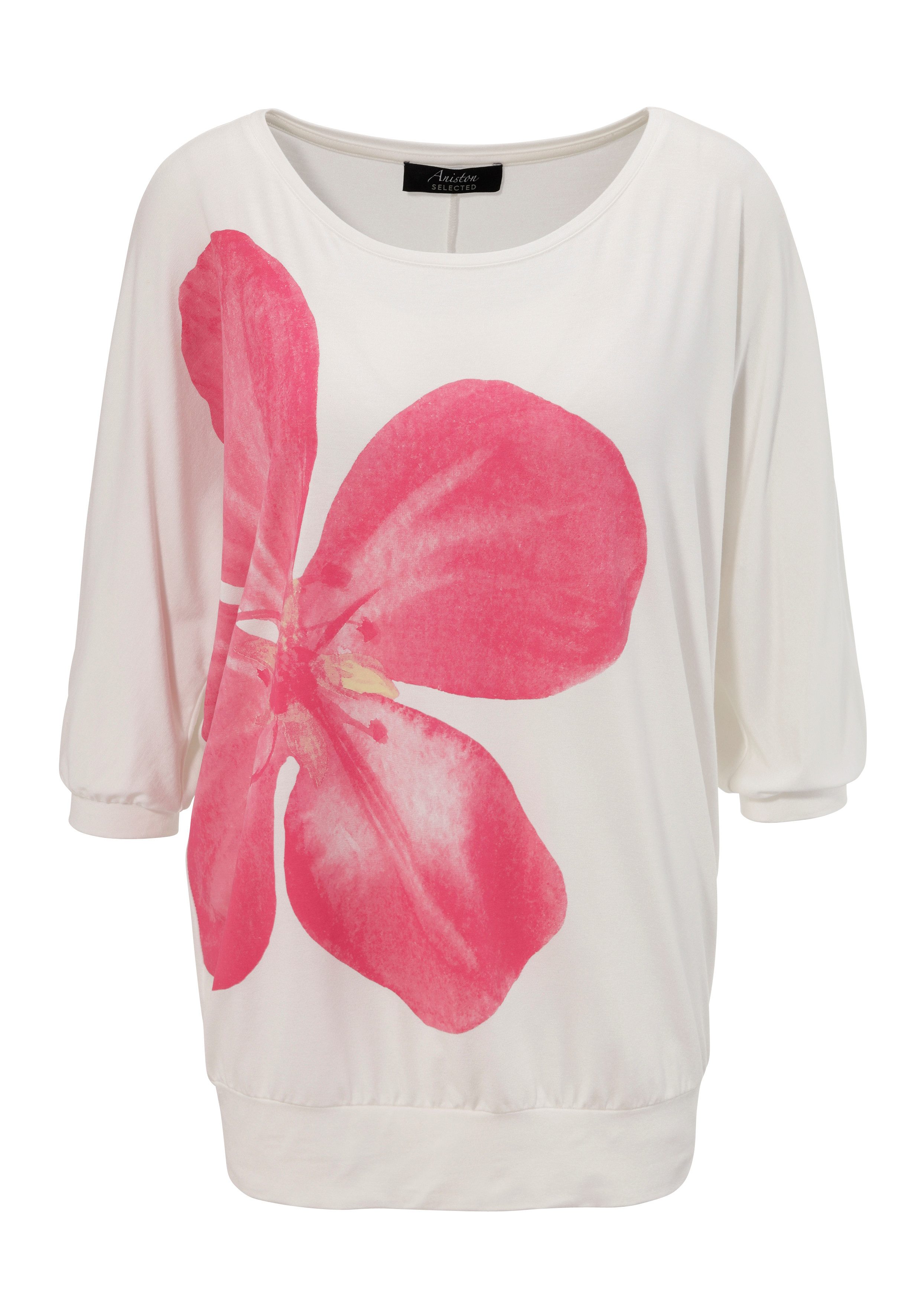 Aniston SELECTED Shirt met vleermuismouwen met grote voorbloemenprint - nieuwe collectie