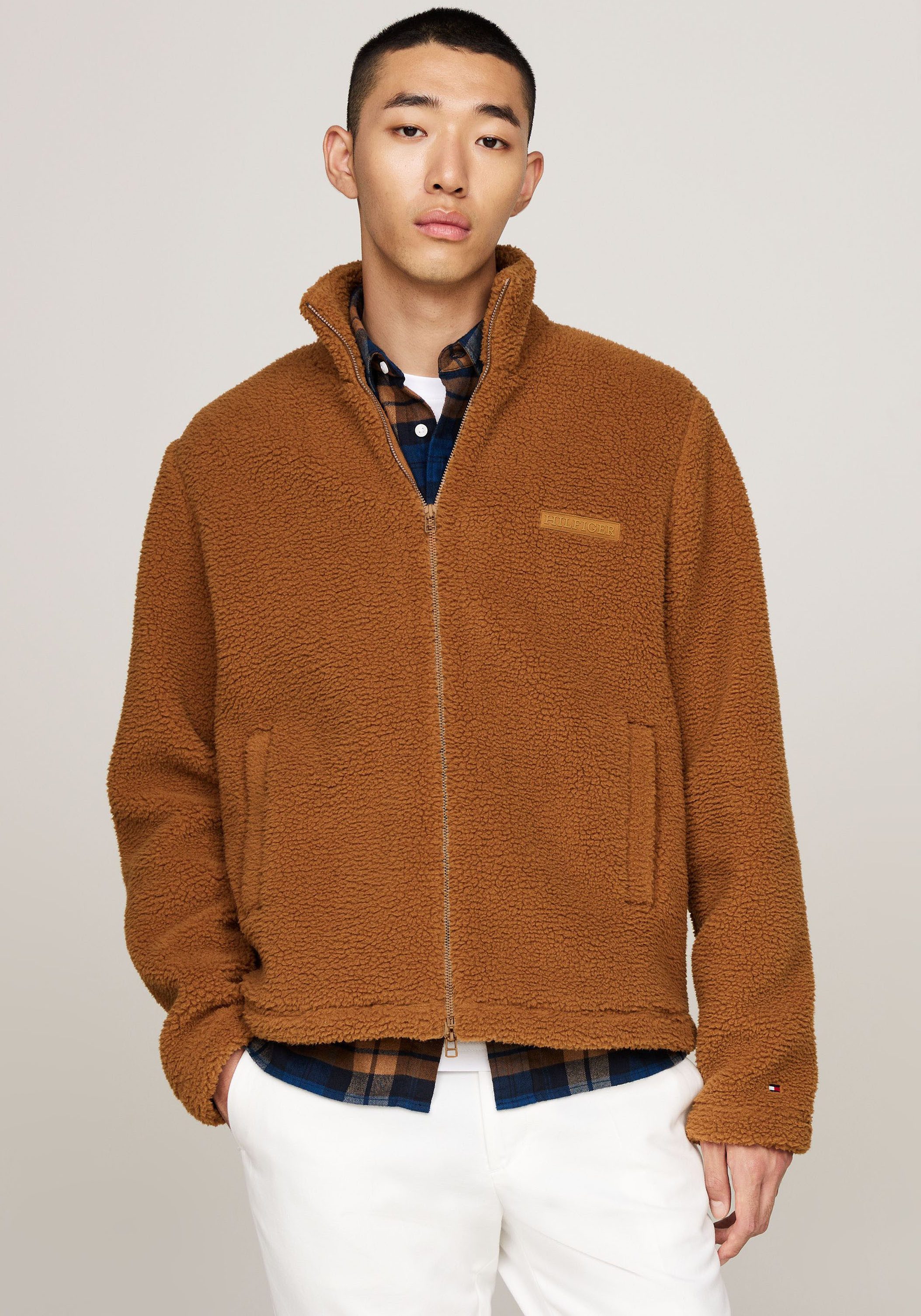 Tommy Hilfiger Sweatvest MONOTYPE TEXTURED FLEECE ZT van gestructureerd teddy-fleece