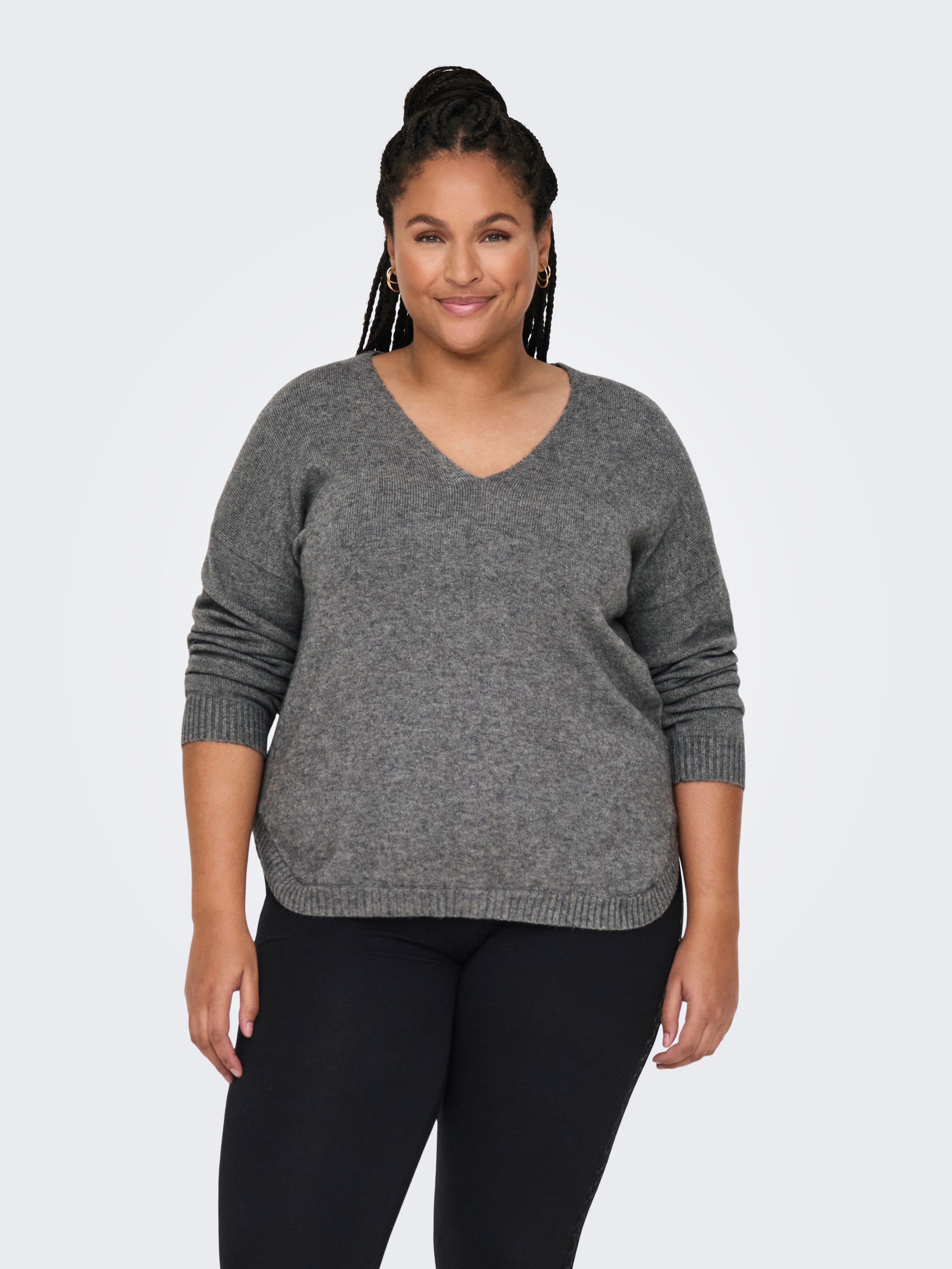 ONLY CARMAKOMA Trui met V-hals CARMARGARETA LS PULLOVER KNT NOOS dames truien met v-hals maat M (46/48) bruin