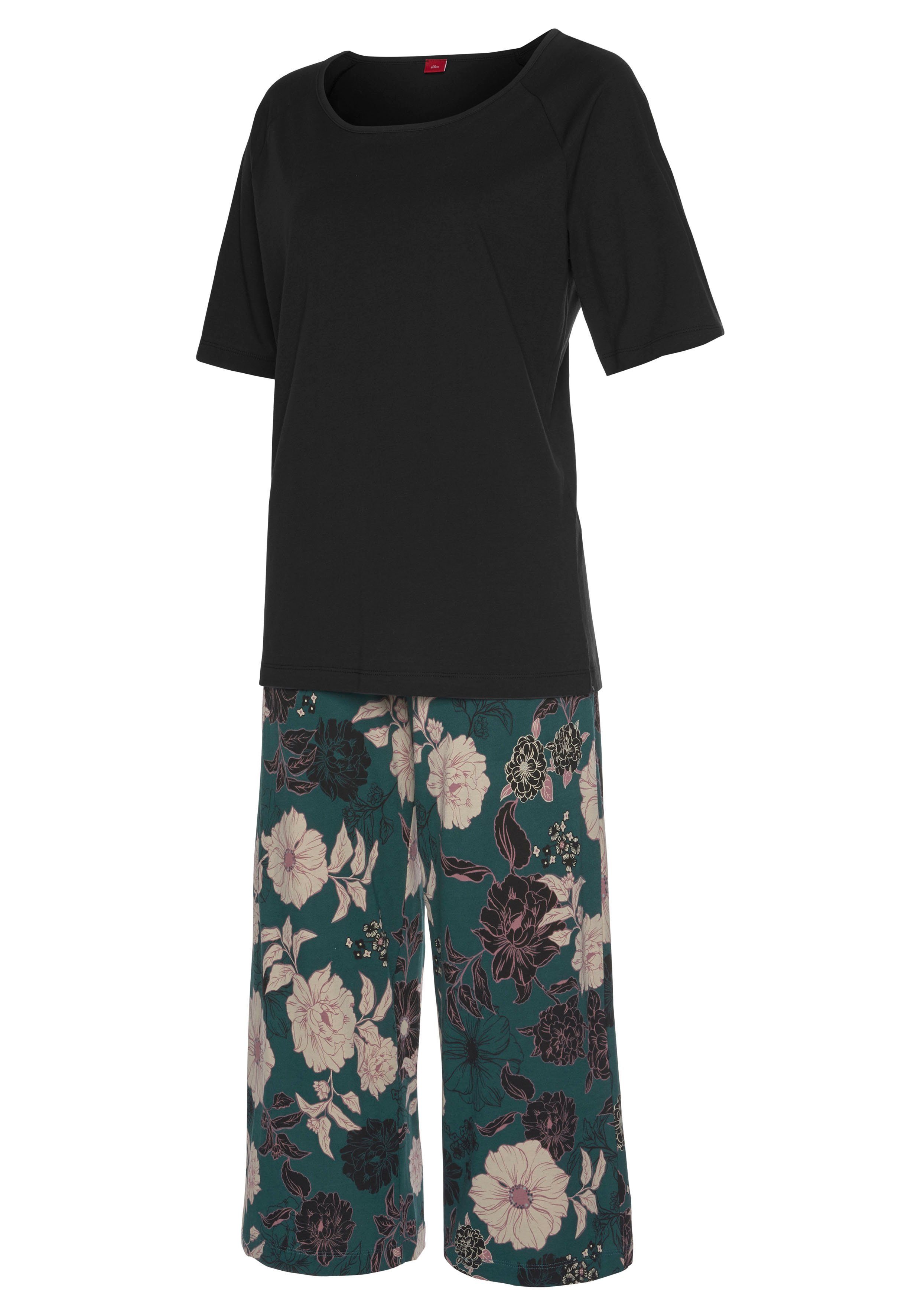 s.Oliver RED LABEL Beachwear Capripyjama met gebloemde 3/4-culotte (1-delig, 1 stuk)