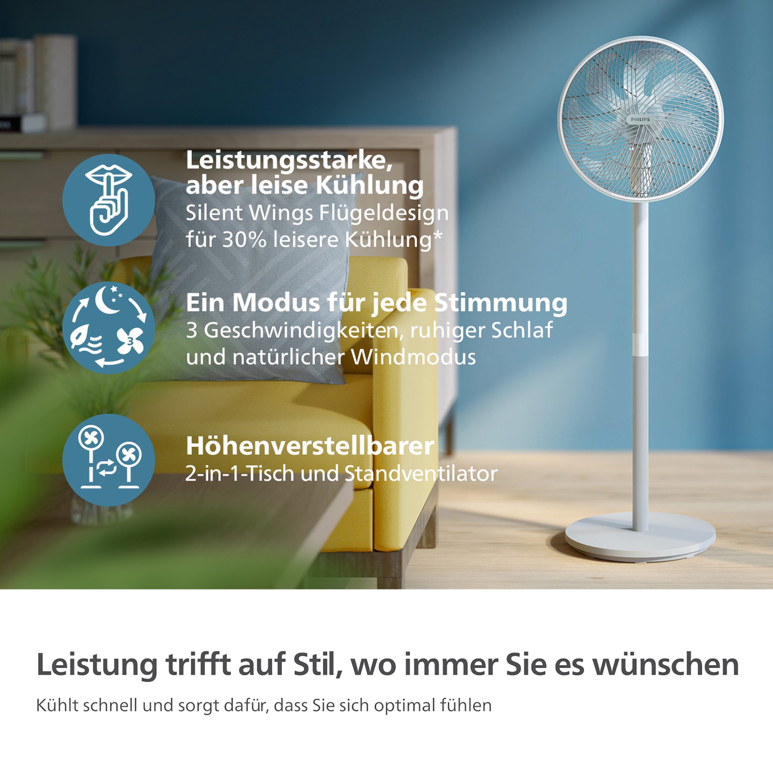 Philips Staande ventilator CX2550/00 Serie 2000, met extreem stille SilentWings-technologie, 19 dB