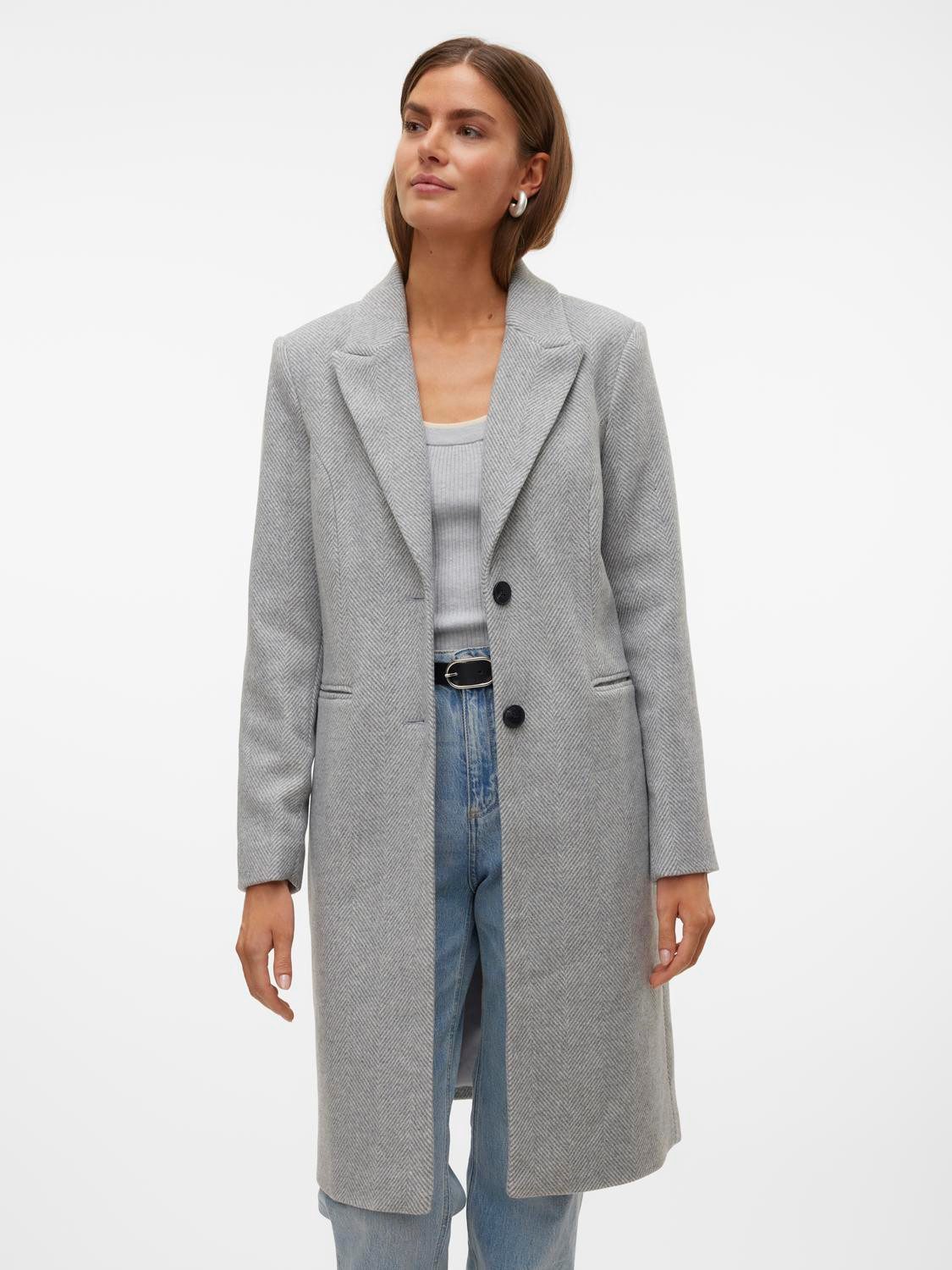 Vero Moda Lange jas VMBLAZA HERINGBONE LONG WOOL COAT GA BOO