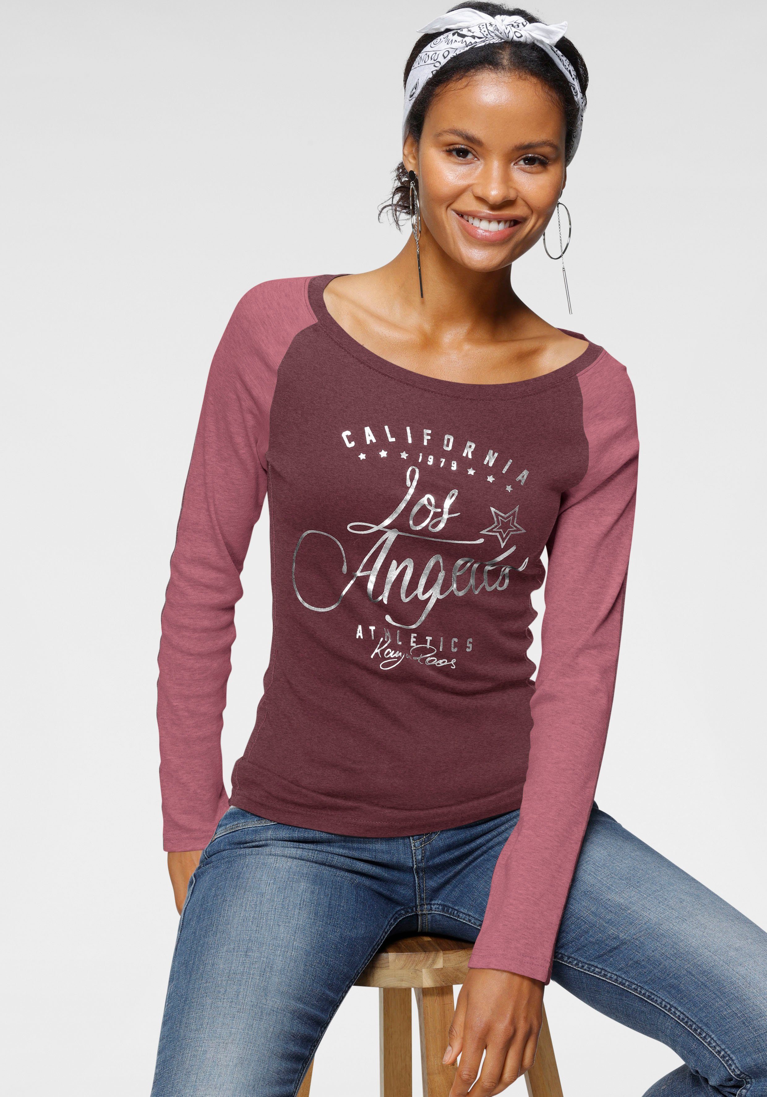 KangaROOS Longsleeve Lange mouwen, zeer figuurvolgende pasvorm, met glanzende metallic-print