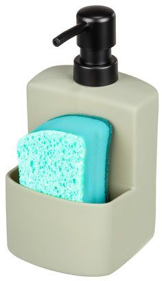 WENKO Dispenser voor afwasmiddel Model Festival van keramiek, soft-touch coating, met afwasponsvak, 380 ml