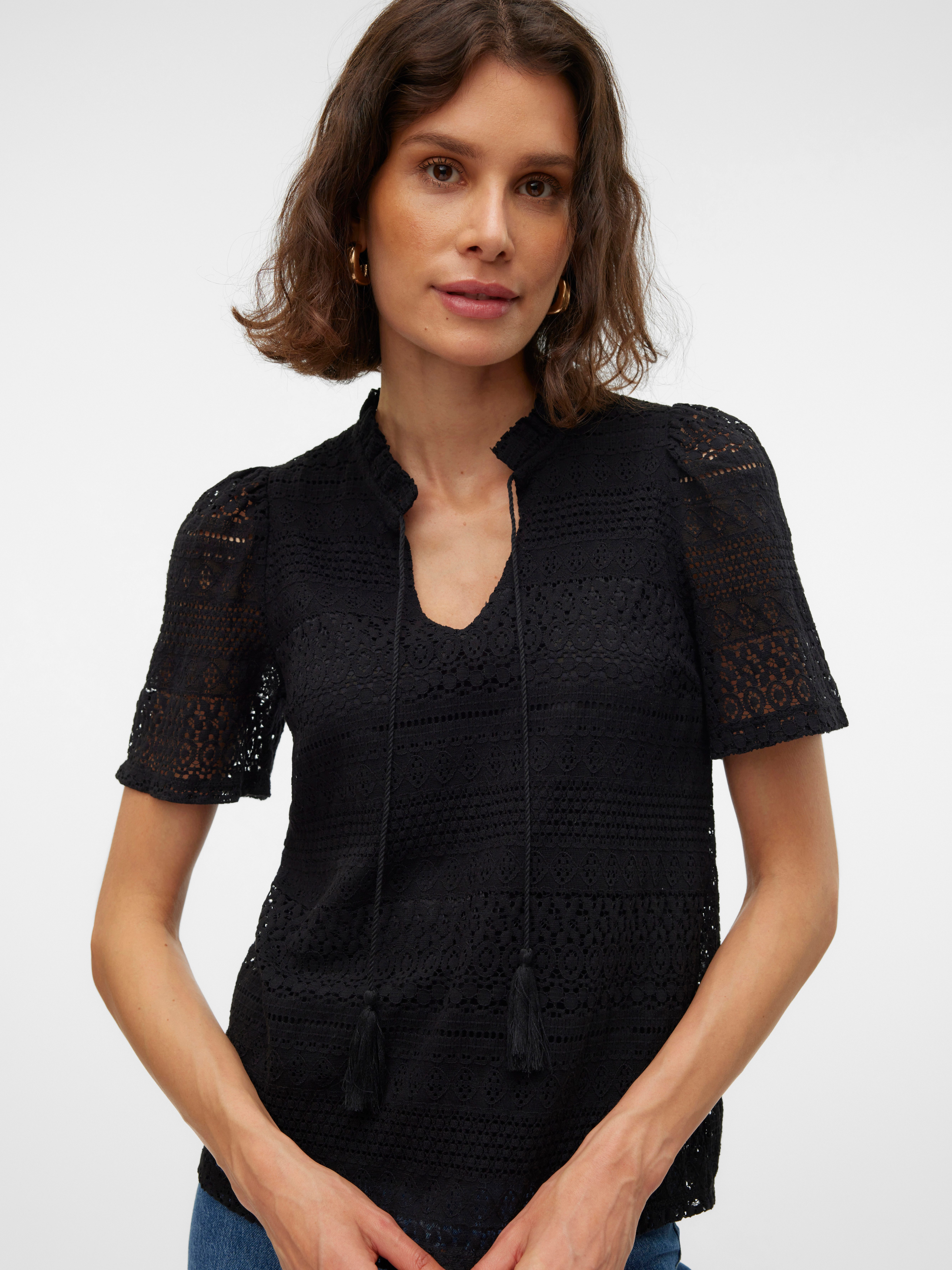 Vero Moda Kanten shirt VMHONEY LACE S/S TASSEL TOP WVN GA
