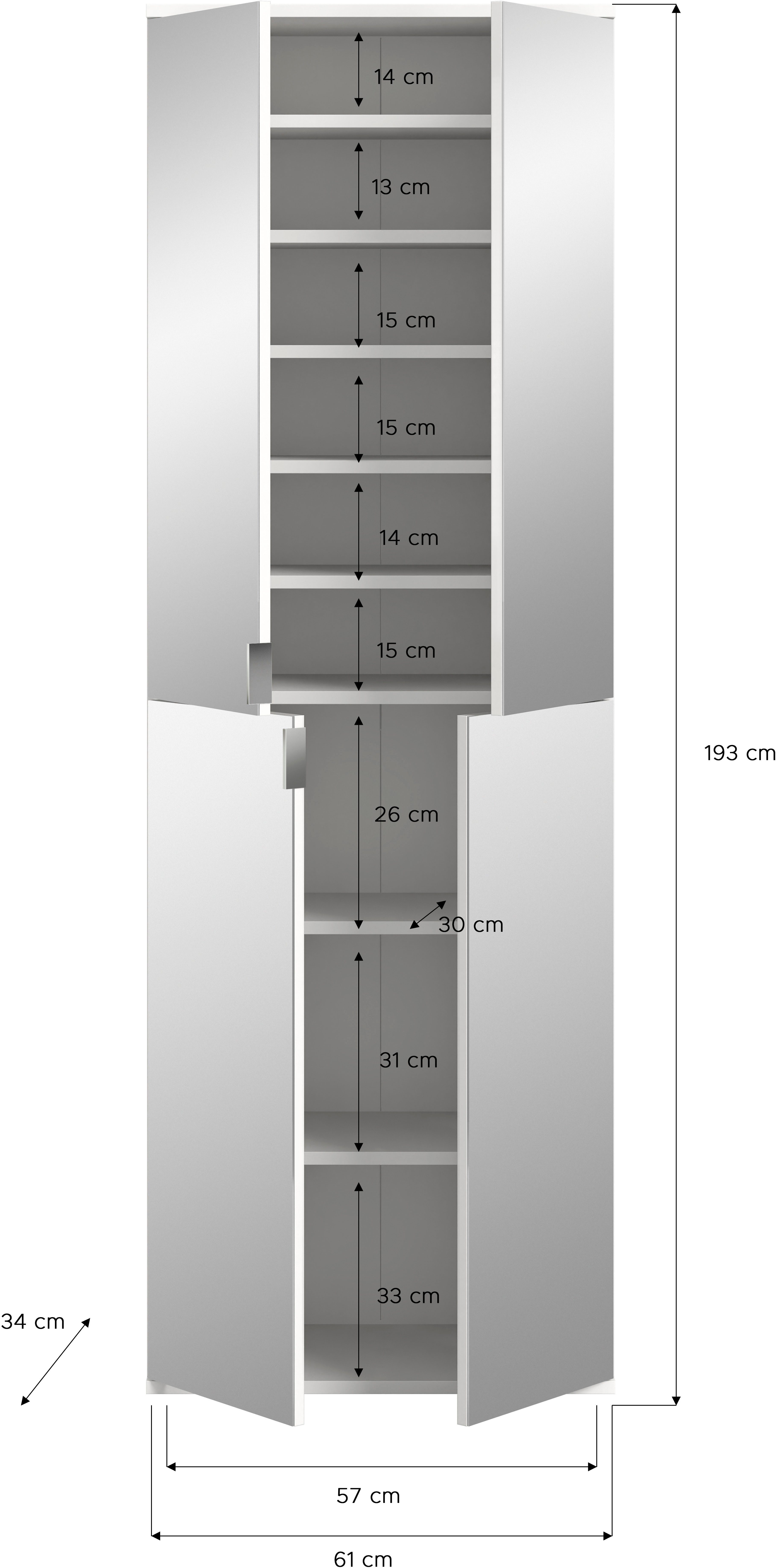 INOSIGN Schoenenkast Trondheim, Hoogte 193 cm, 4 Spiegelduren, 9 Vakken, 7 Planken