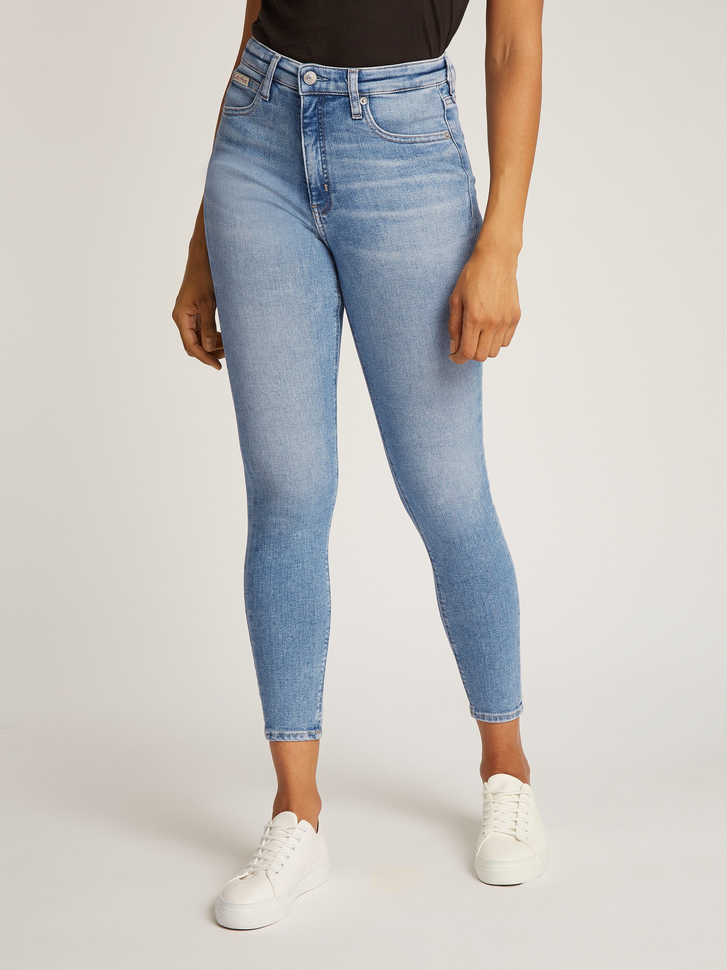 Calvin Klein Skinny fit jeans HIGH RISE SUPER SKINNY ANKLE met stone-wash look, met muntzakje