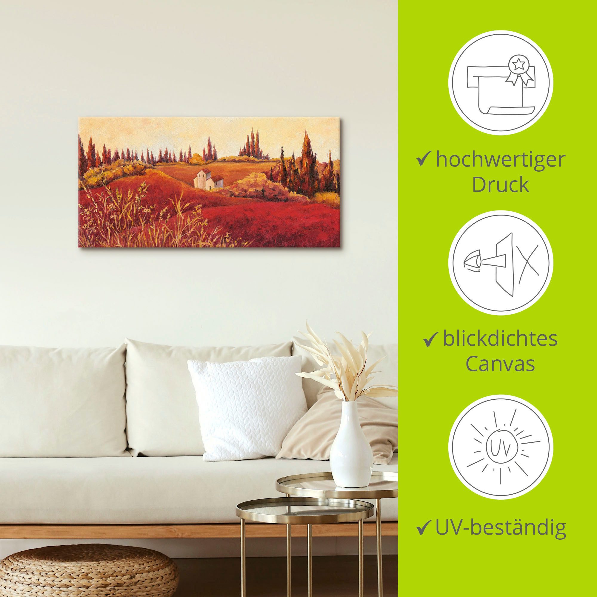 Artland Artprint op linnen Rode velden gespannen op een spieraam
