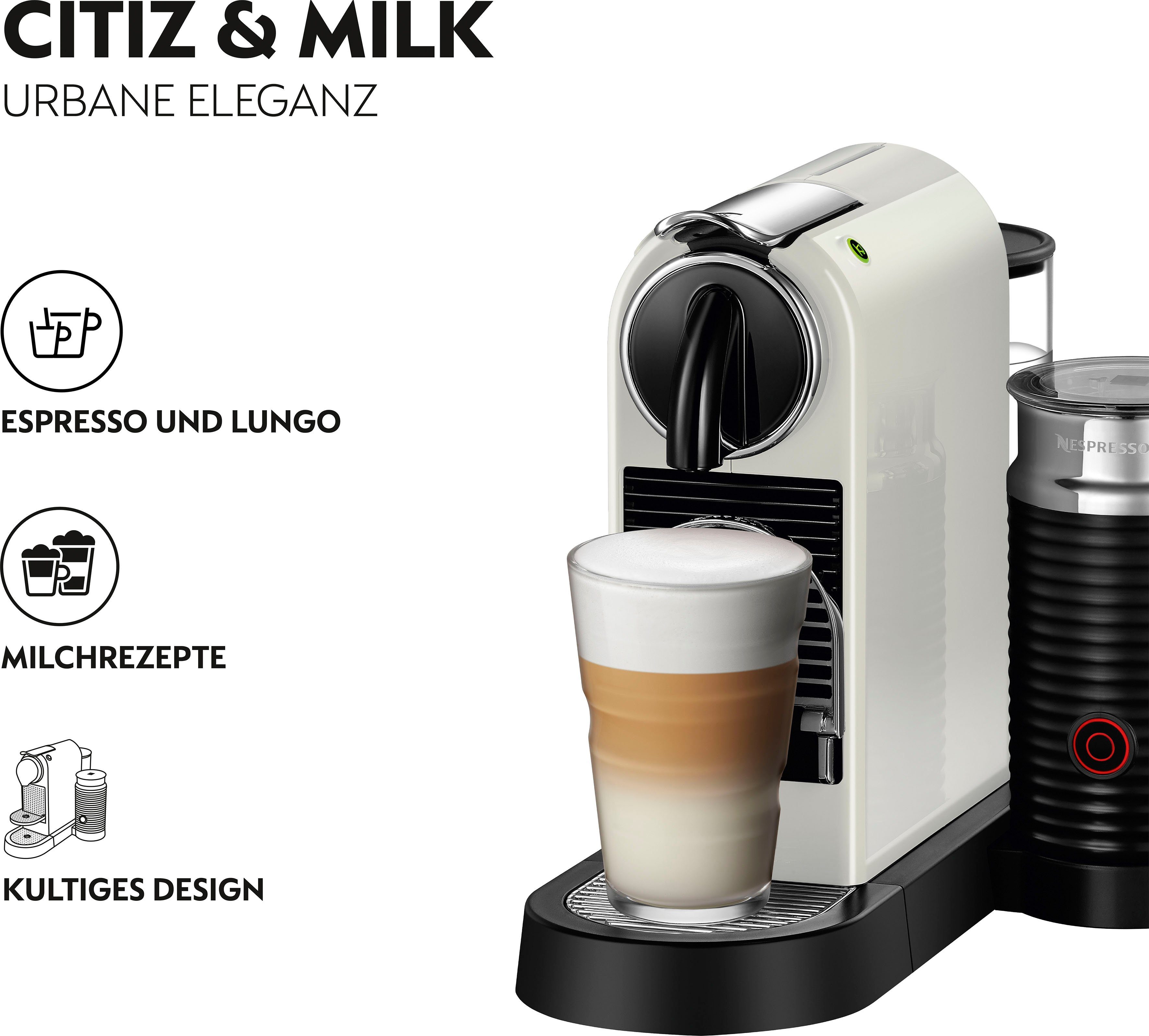 Nespresso Koffiecapsulemachine CITIZ EN 267.WAE van DeLonghi, White, incl. aeroccino melkopschuimer, welkomstpakket met 7 capsules