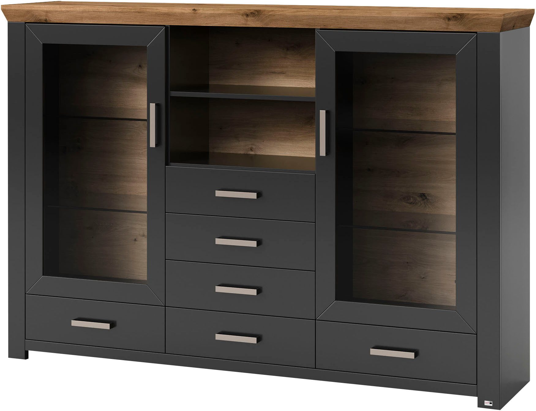 set one by Musterring Highboard York Type 56, met Glazendeuren, verlichting optioneel, B 184 cm