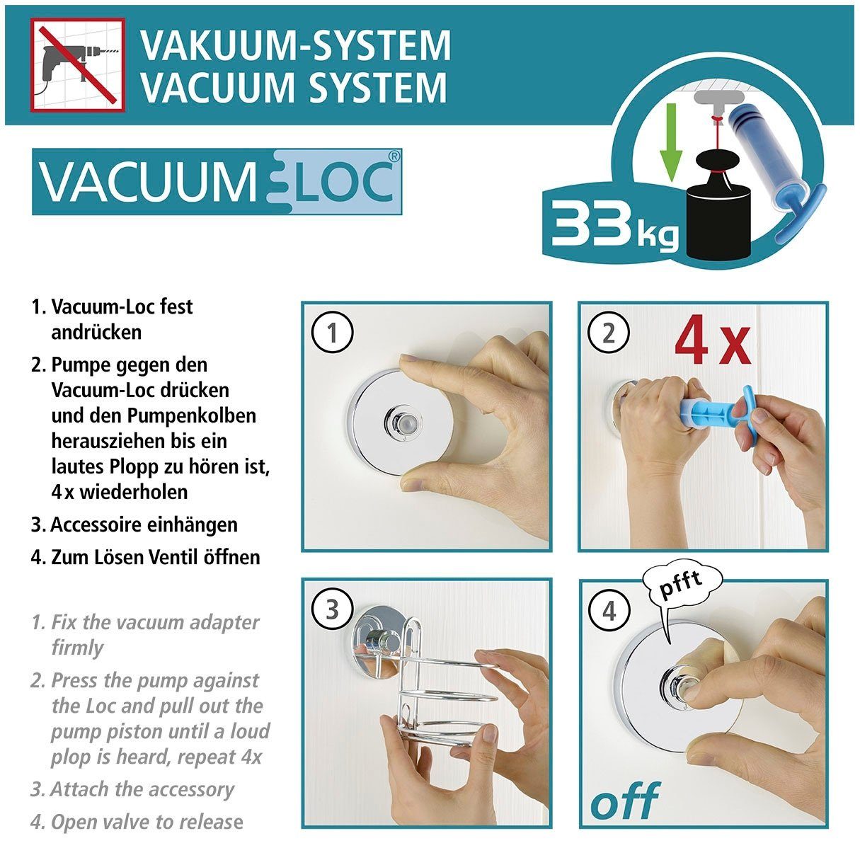 WENKO Wandhaak Vacuüm-Loc® Bevestigen zonder boren (2 stuks)