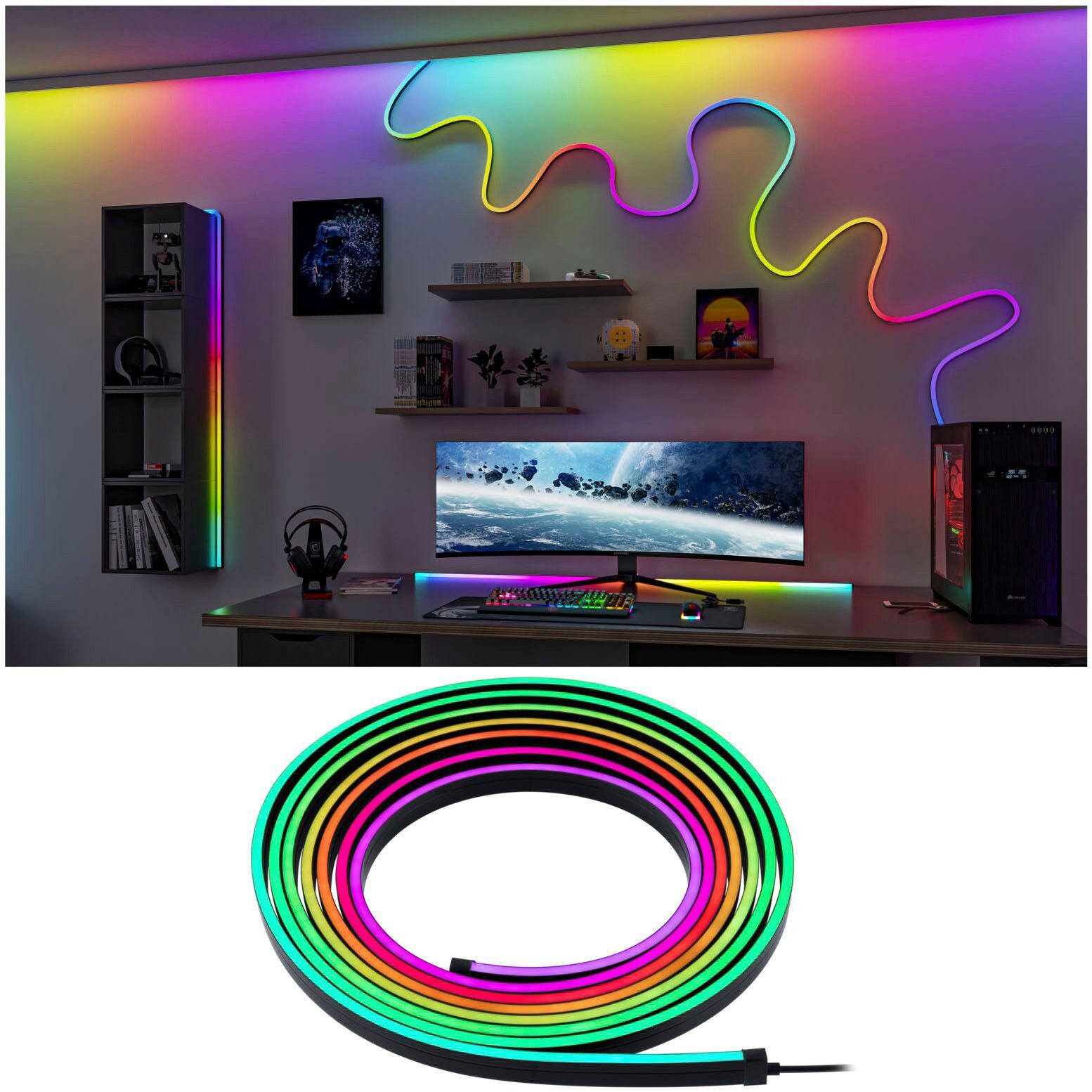 Paulmann Led-lichtslang Entertain LED slang zwart neon RGB+ Kleurwisselaar & kleurregeling & dimmer (1 stuk)