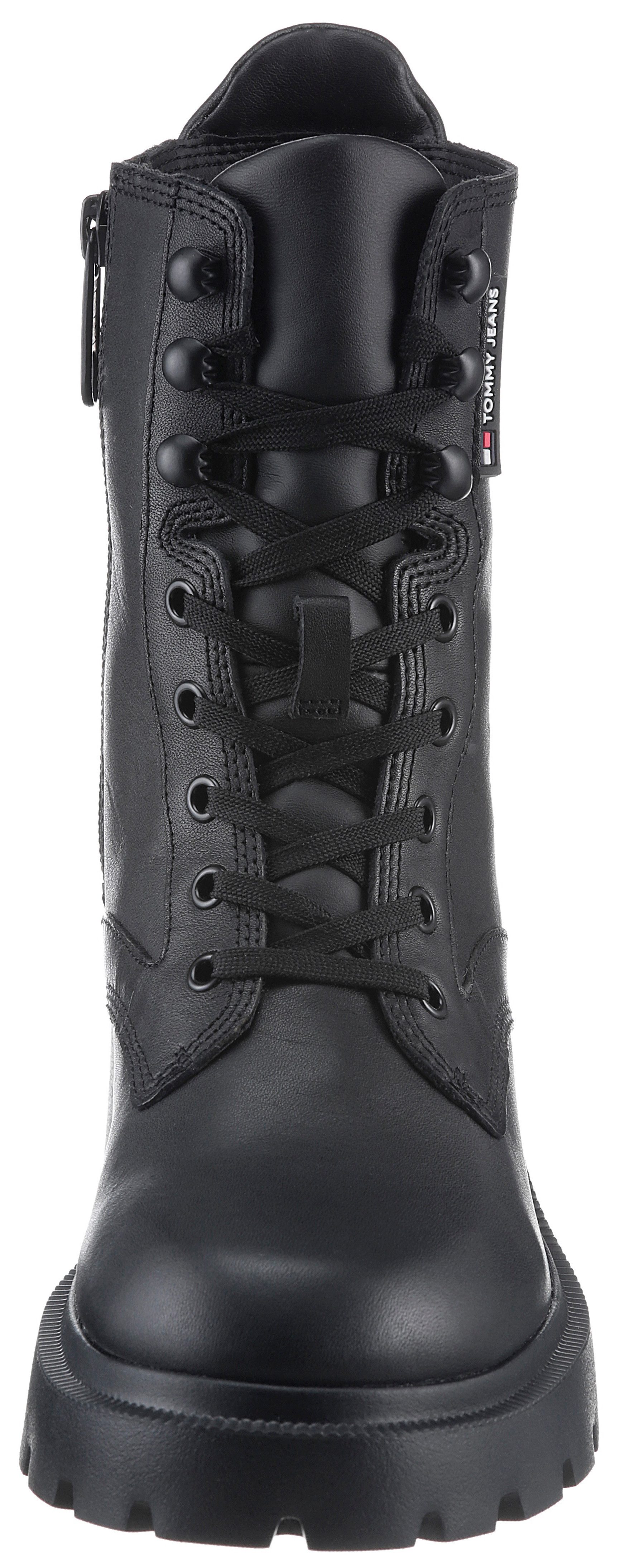 TOMMY JEANS Veterlaarsjes TJW MID HEEL BOOT LEATHER blokhak, plateau, veterschoenen, chunkyboots met label