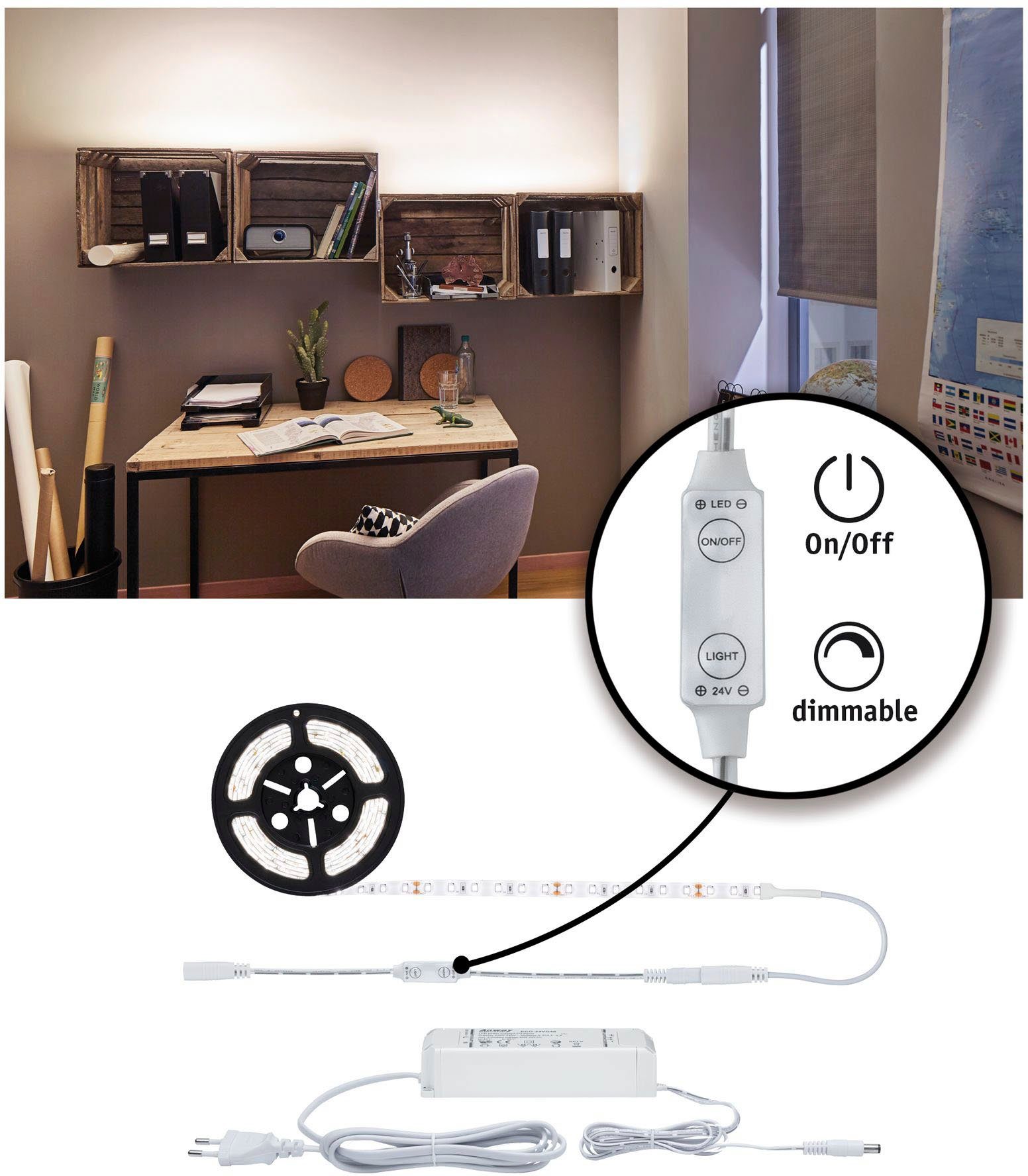 Paulmann Led-strepen SimpLED Power Strip Set incl. Dimm/Switch 3m Neutraalwit 33W (1 stuk)