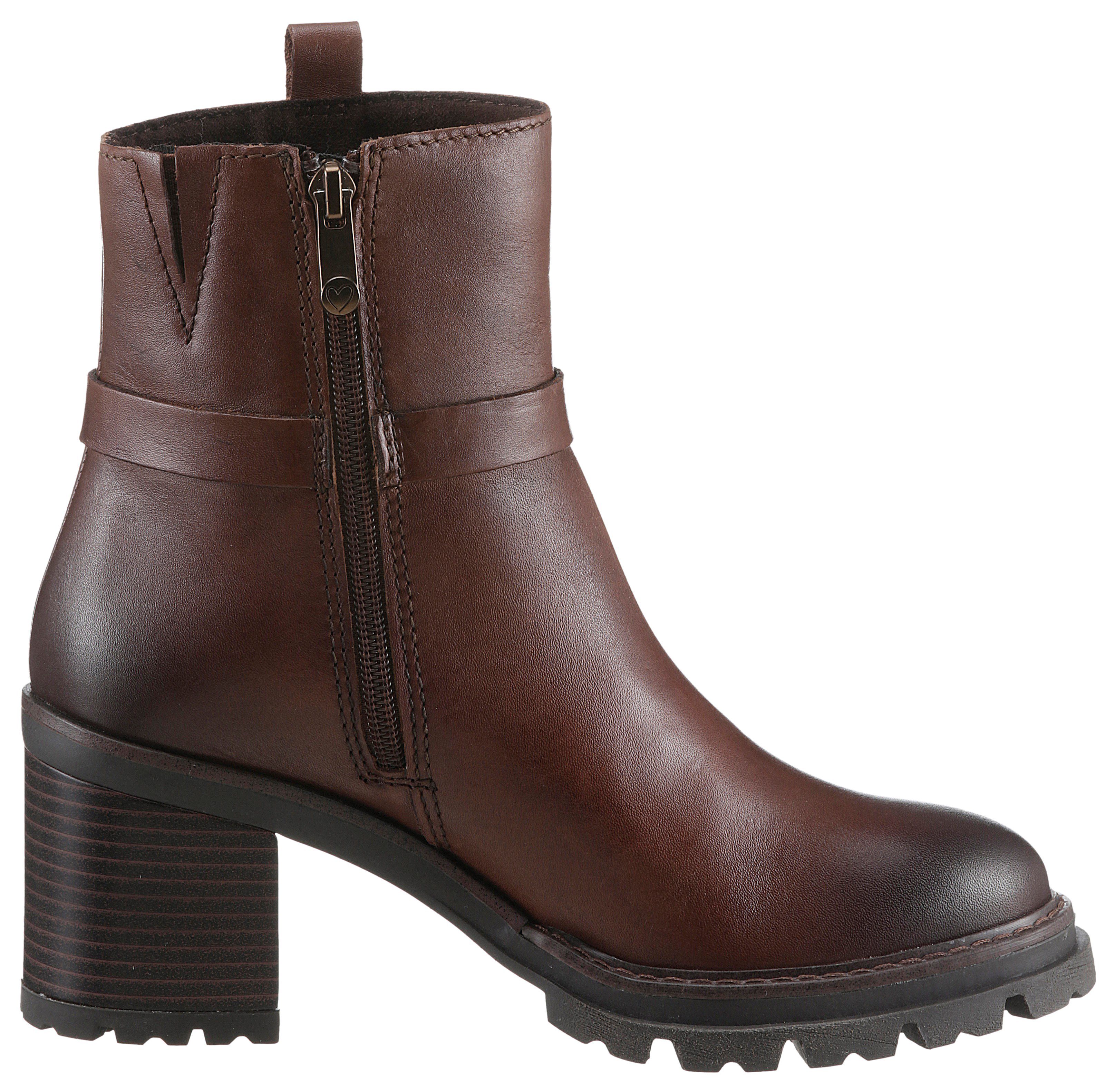 Marco Tozzi Laarsjes hakken, western-enkellaars, chunky boots met decoratieve band