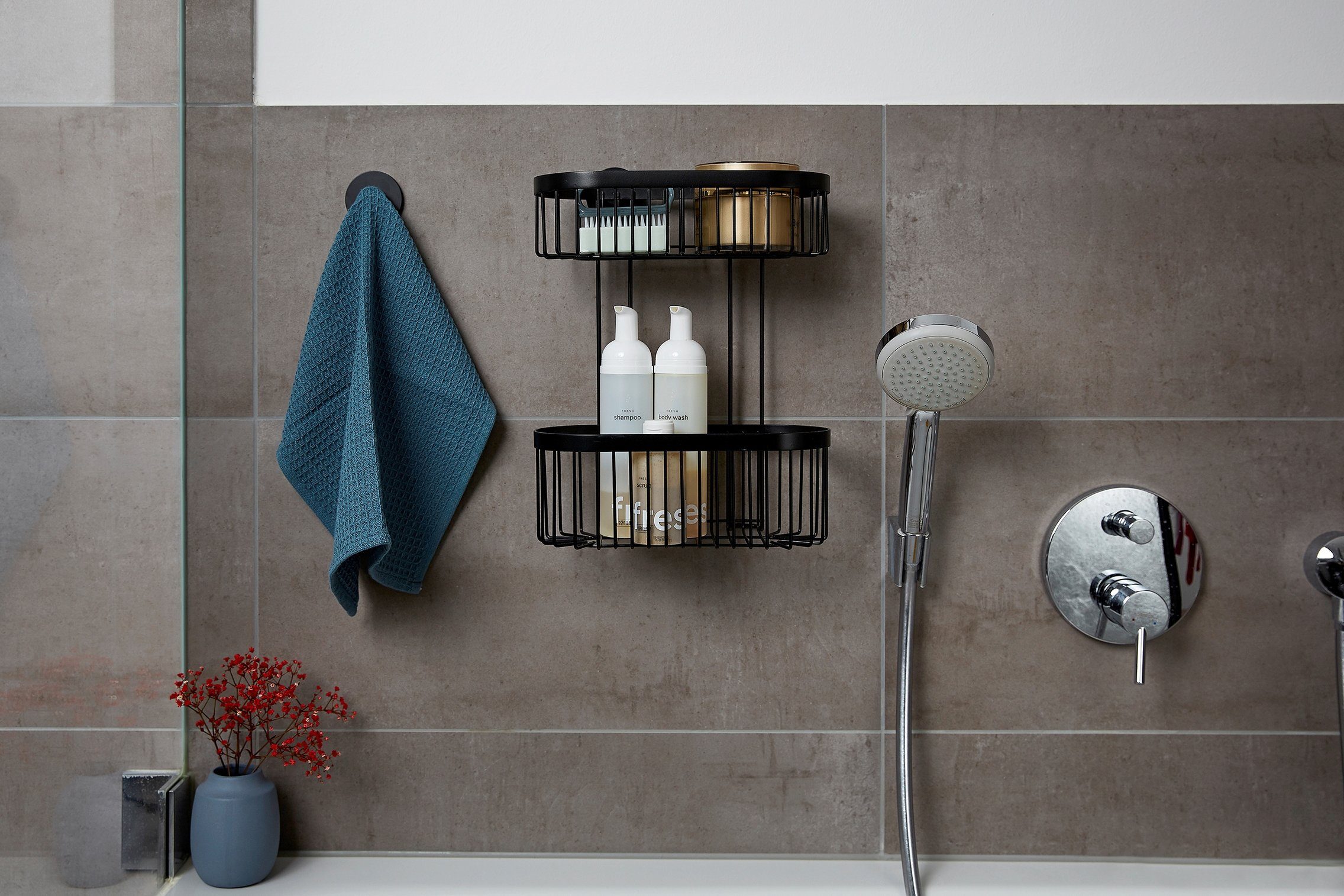 WENKO wandrek Classic plus black Badkamer doucherekje met 2 manden (1