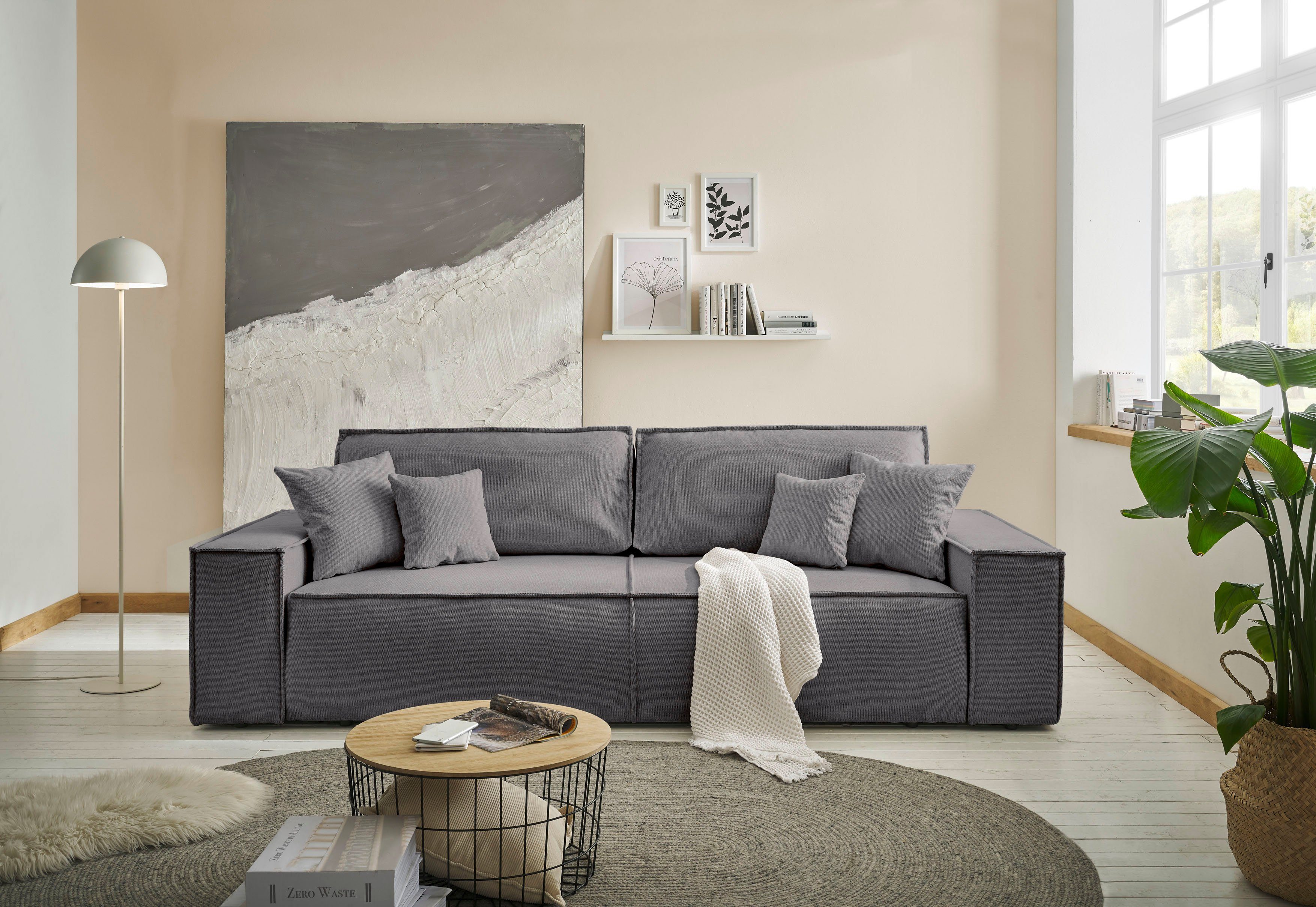 andas 3-zitsbank FINNLEY slaapbank 257 cm, slaapfunctie met bedlade (200/136cm)