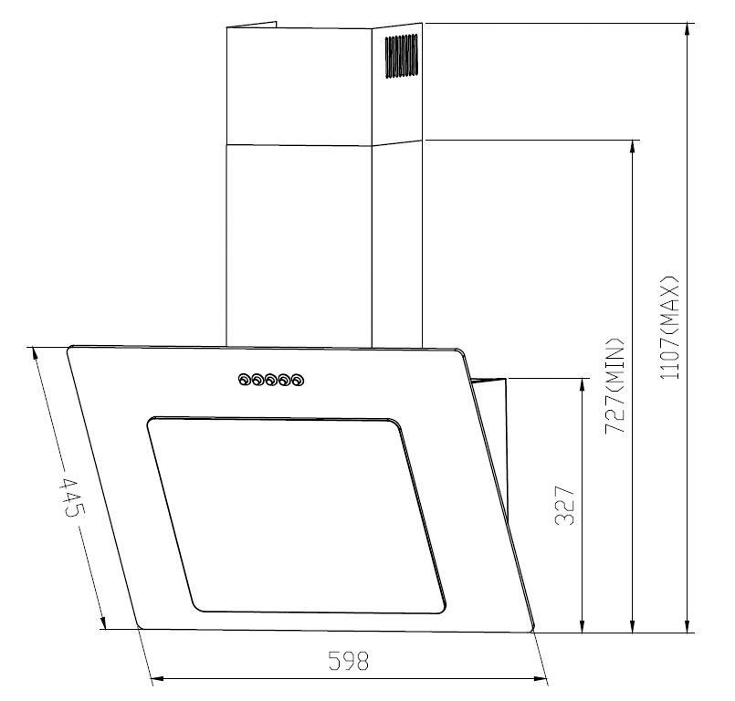 RESPEKTA Schuine wandkap CH 21060 60 cm, 3 vermogensniveaus, led-verlichting, geschikt voor afzuiging en recirculatie