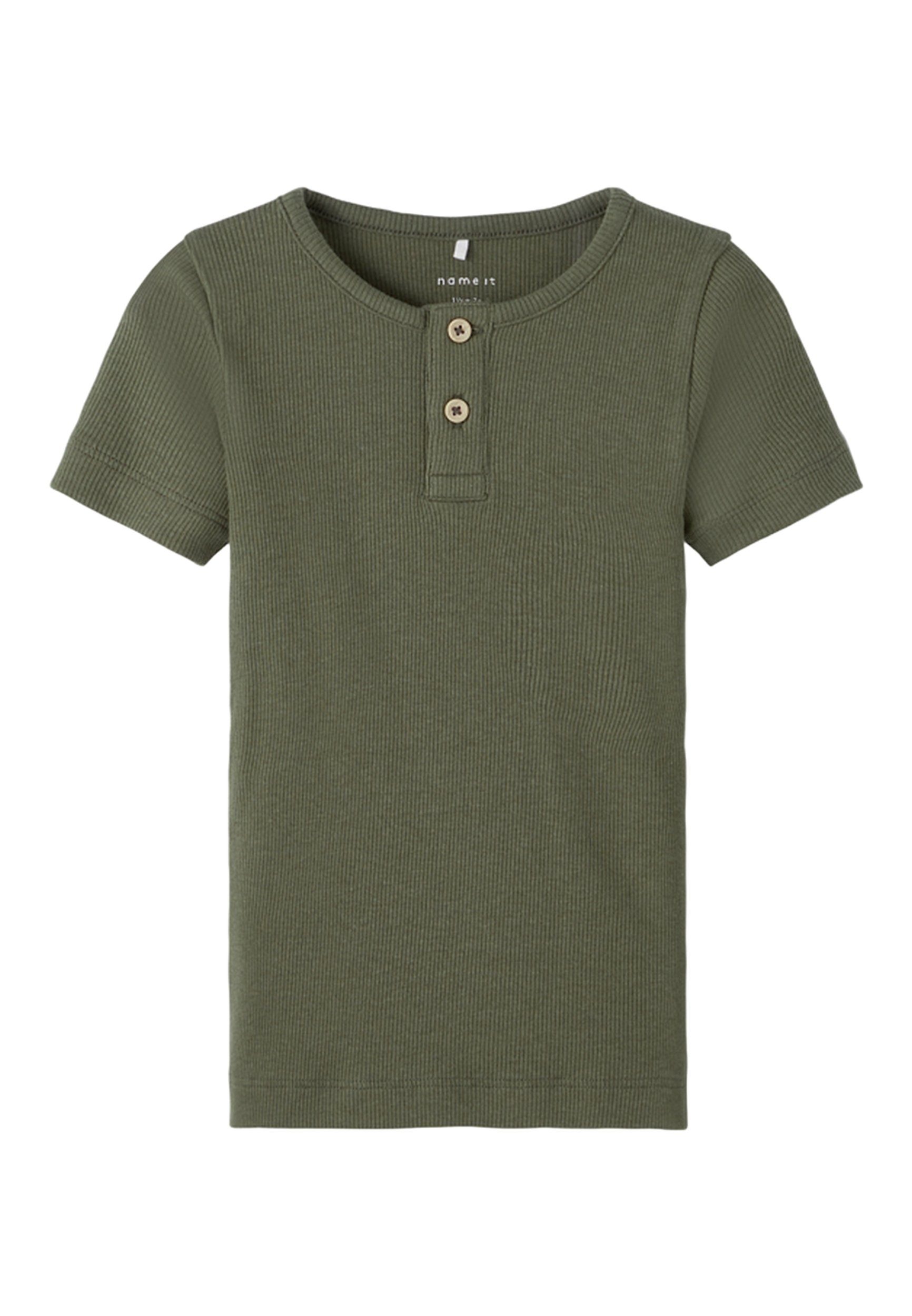 Name it MINI ribgebreid T-shirt NMMKAB groen Jongens Katoen Ronde hals 122 128