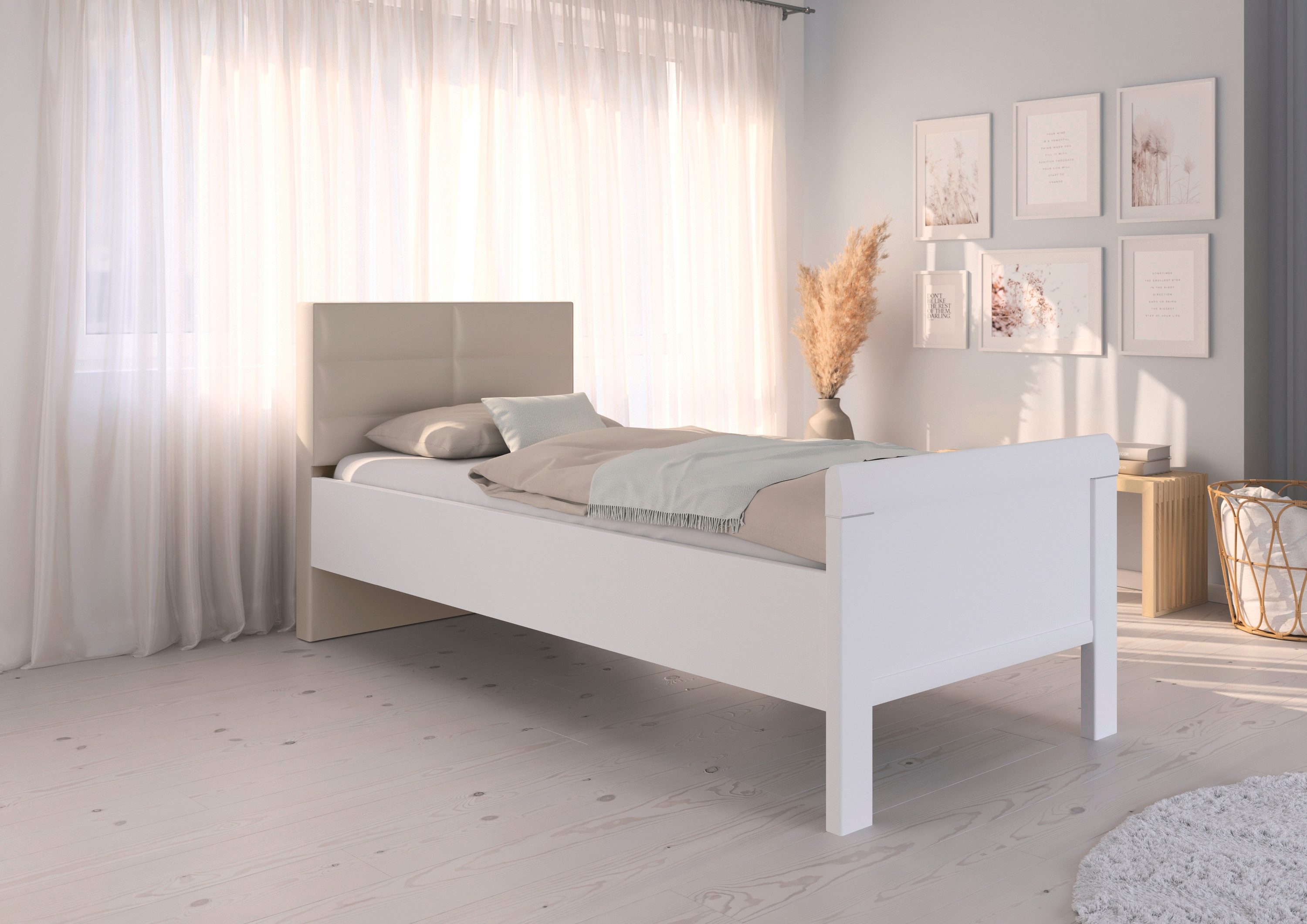 rauch Bed Eenpersoons Stollenbed EVELYN in comfortabele hoogte met gestoffeerd hoofdeinde in elegante stijl made in germany