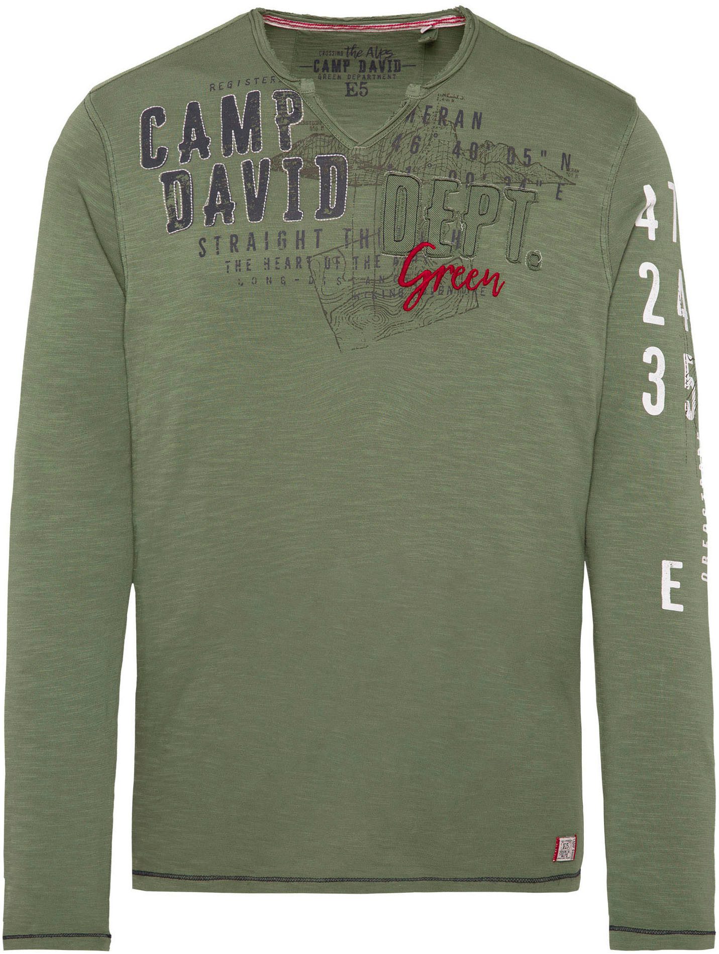 CAMP DAVID Shirt met lange mouwen met ongezoomde randen