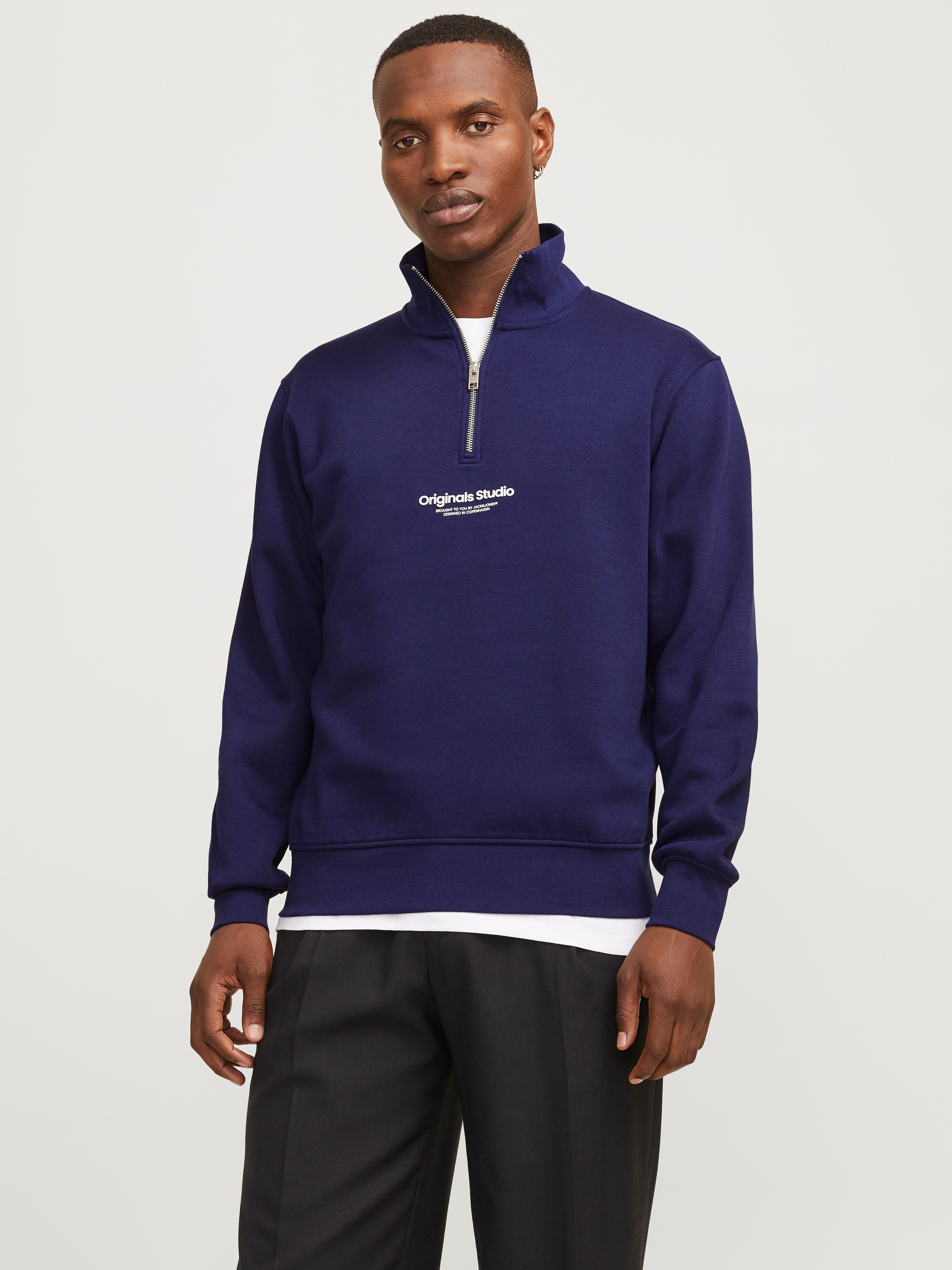 Jack & Jones Sweatshirt JORVESTERBRO SWEAT QUARTER ZIP HN NOOS heren sweaters maat L blauw