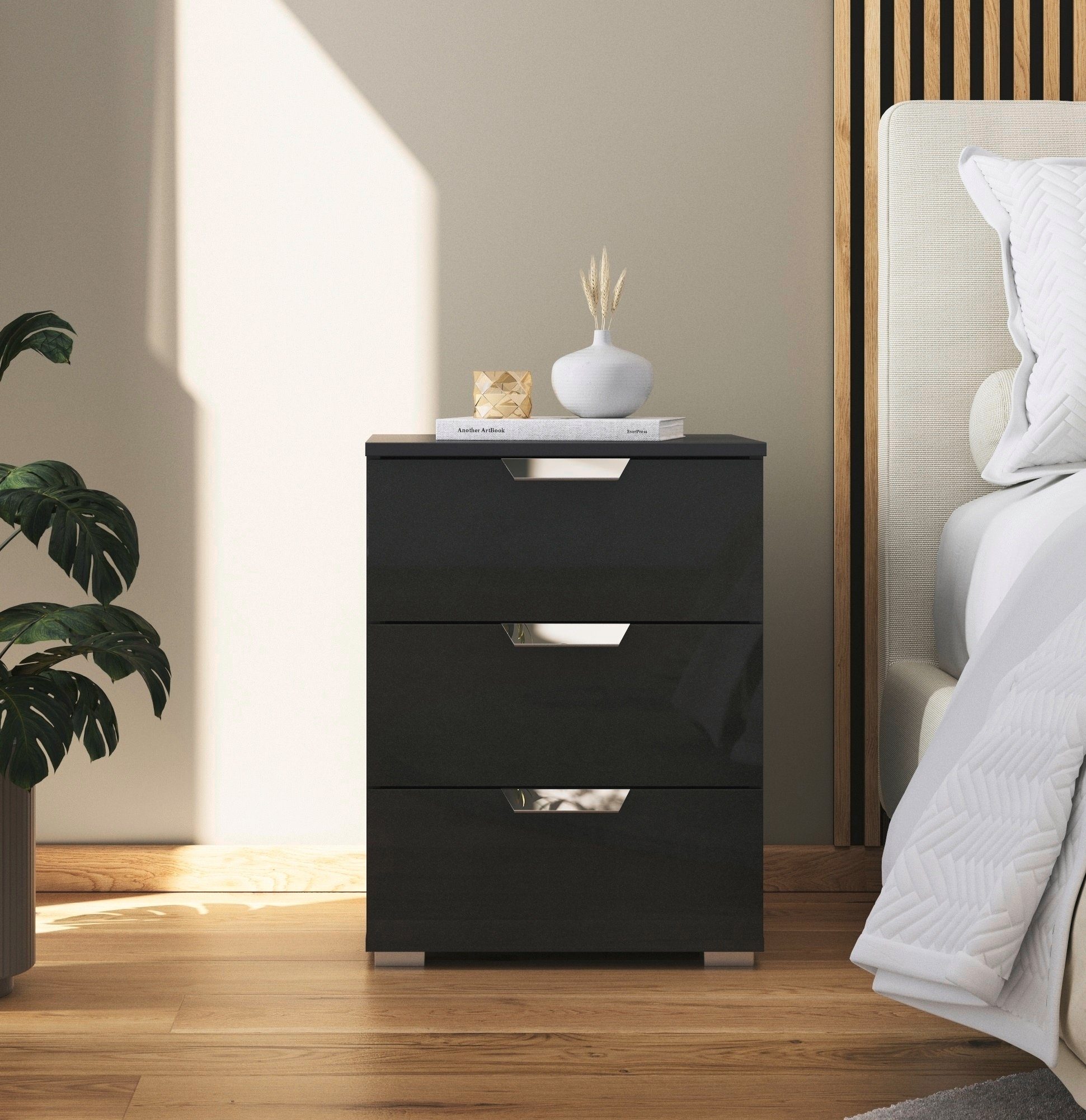 rauch Nachtkastje Glamour by Aditio met hoogglans front, 3 lades met softclose-functie