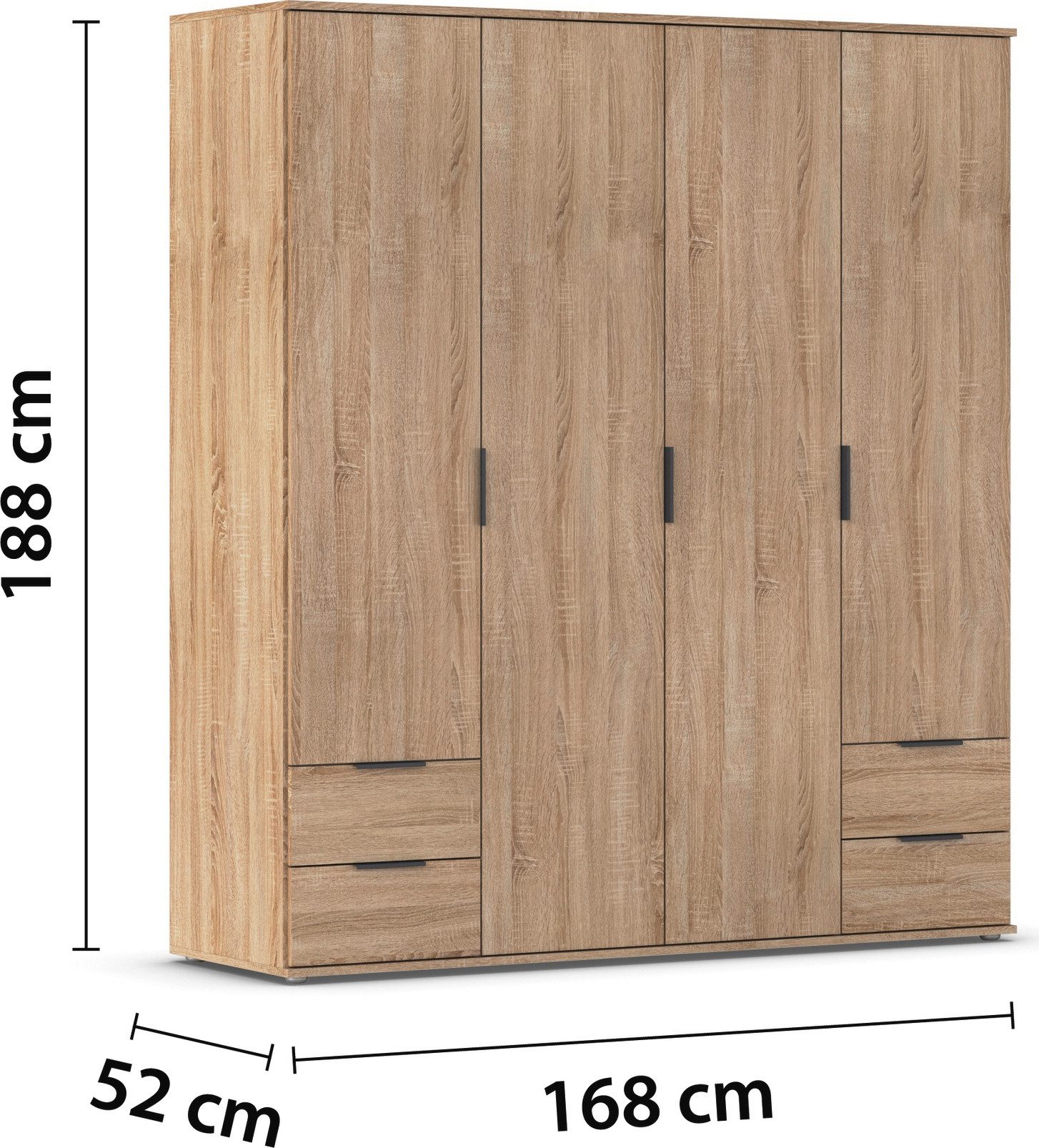 rauch Draaideurkast Kledingkast Kast Garderobe Wasmand ESSEA 4-deurs Breedte 168 cm met 4 lades en moderne grepen MADE IN GERMANY