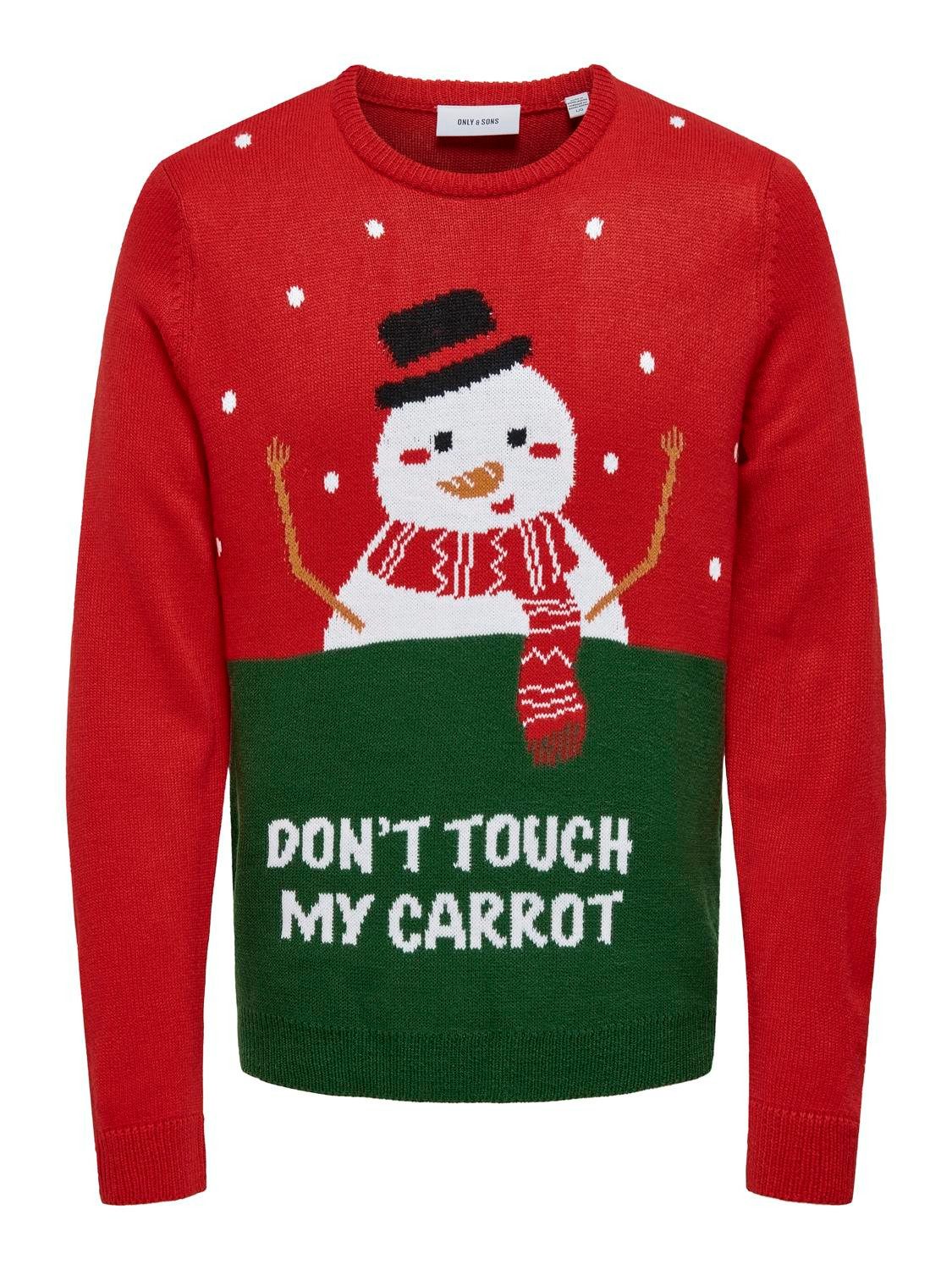 ONLY & SONS Gebreide trui ONSXMAS REG 5 PLACEMENT CREW KNIT heren pullovers maat M rood