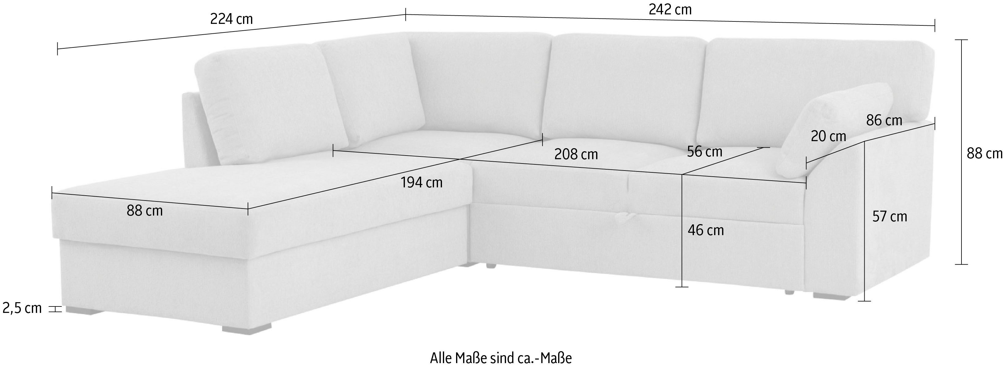 Home affaire Hoekbank Citry Breedte 242 cm, chenille, bedfunctie, bedlade, L-vorm
