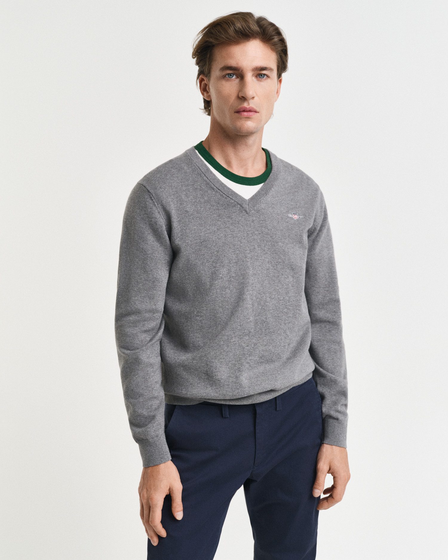 Gant Trui met V-hals CLASSIC COTTON V-NECK Premium brei jersey van zacht 100% katoen, overgangs trui