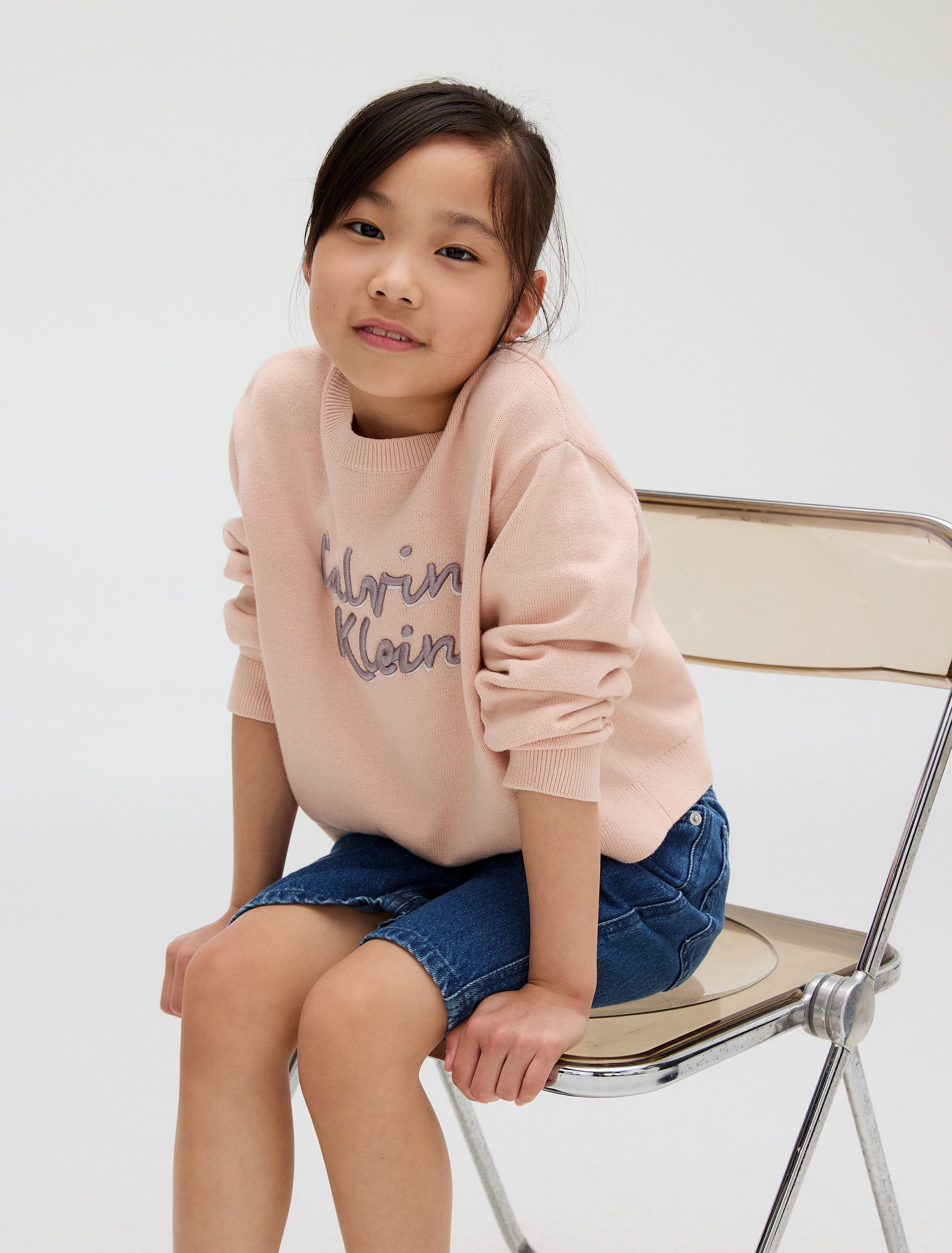 Calvin Klein Trui met ronde hals LOGO METALLIC INTERSIA voor kinderen tot 16 jaar, grote borduursel
