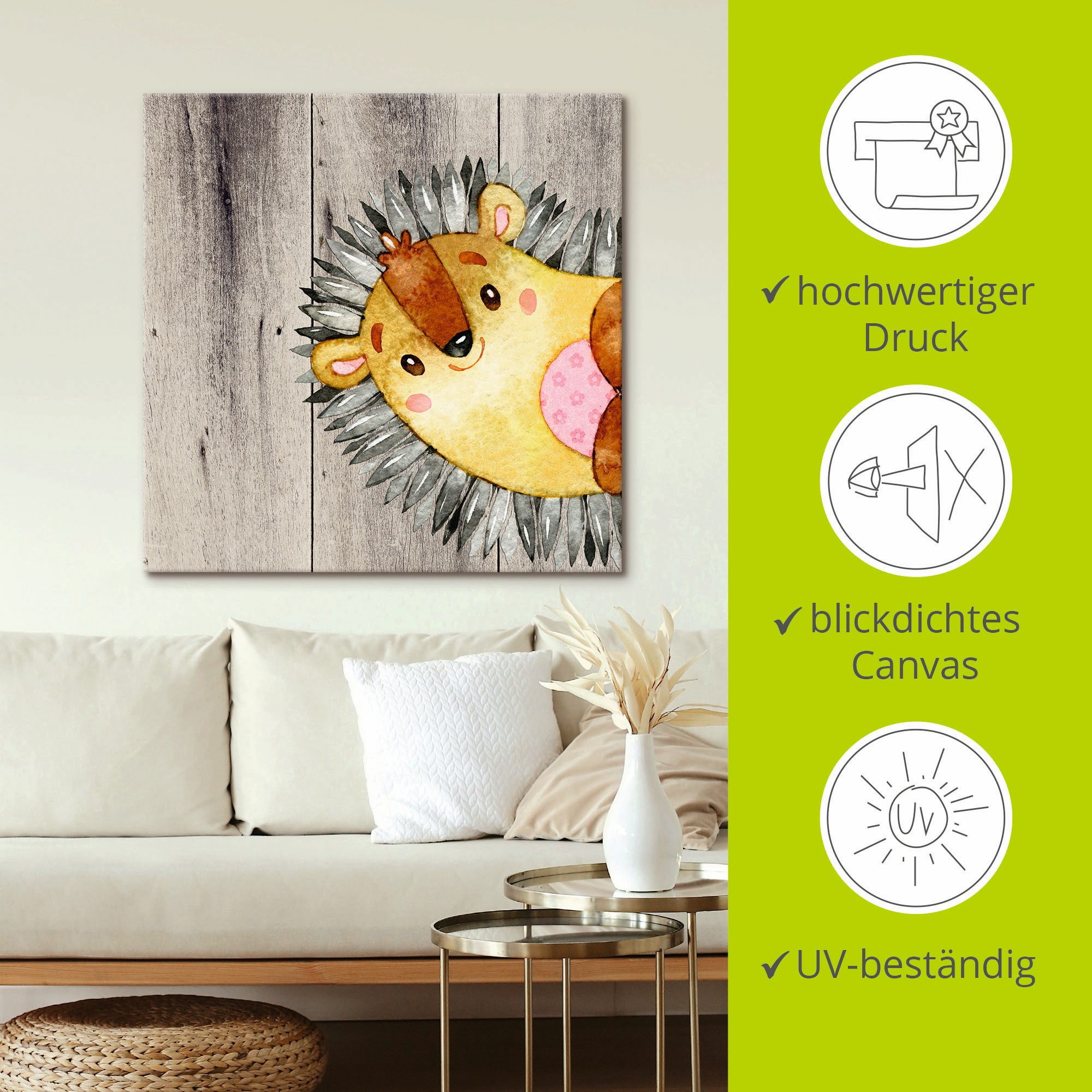 Artland Artprint op linnen Bosvrienden - egel gespannen op een spieraam