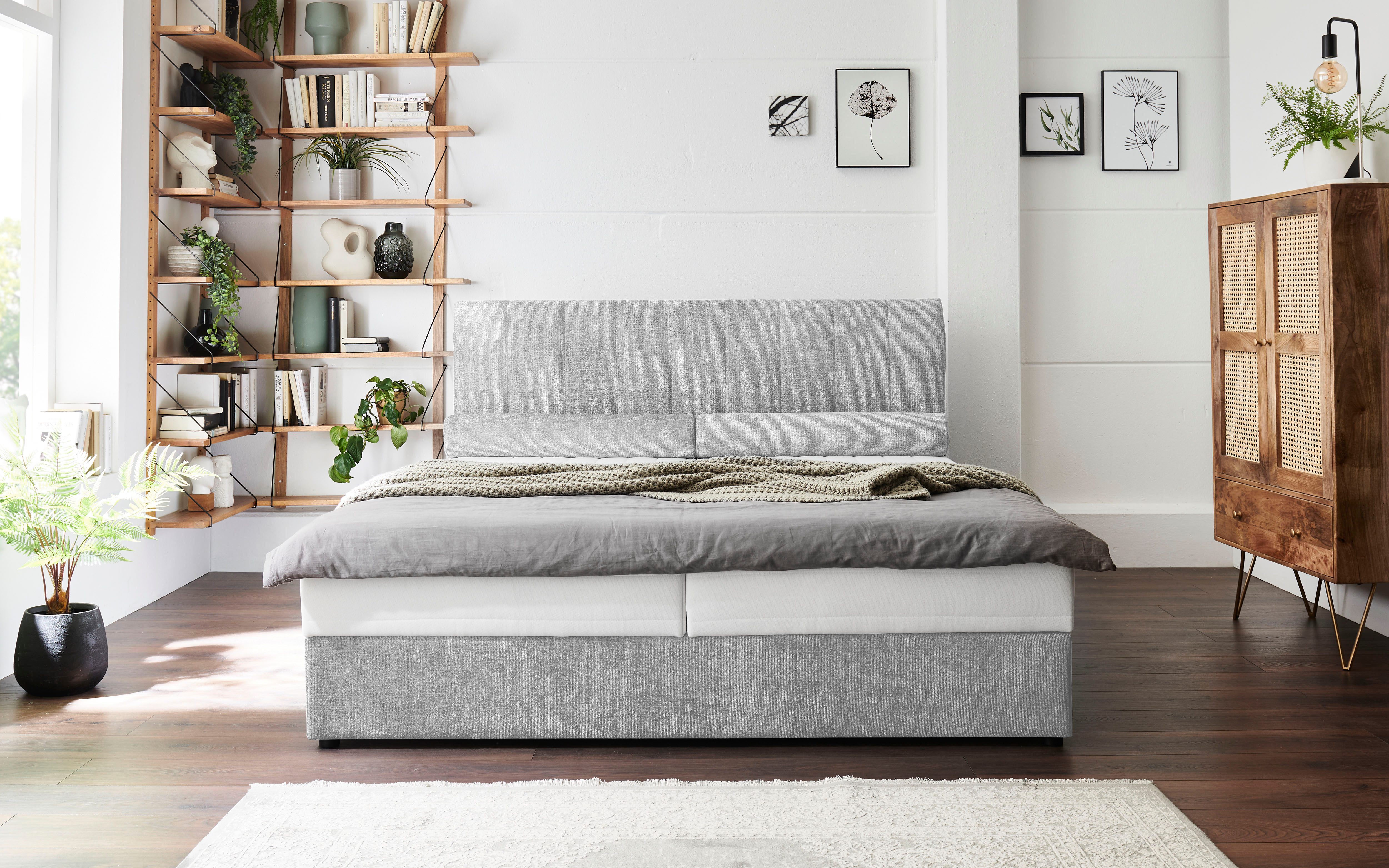 ATLANTIC home collection Boxspring ALISIA Met pocketvering, bedlade en kussenrol in originele bekleding boxsprings grijs